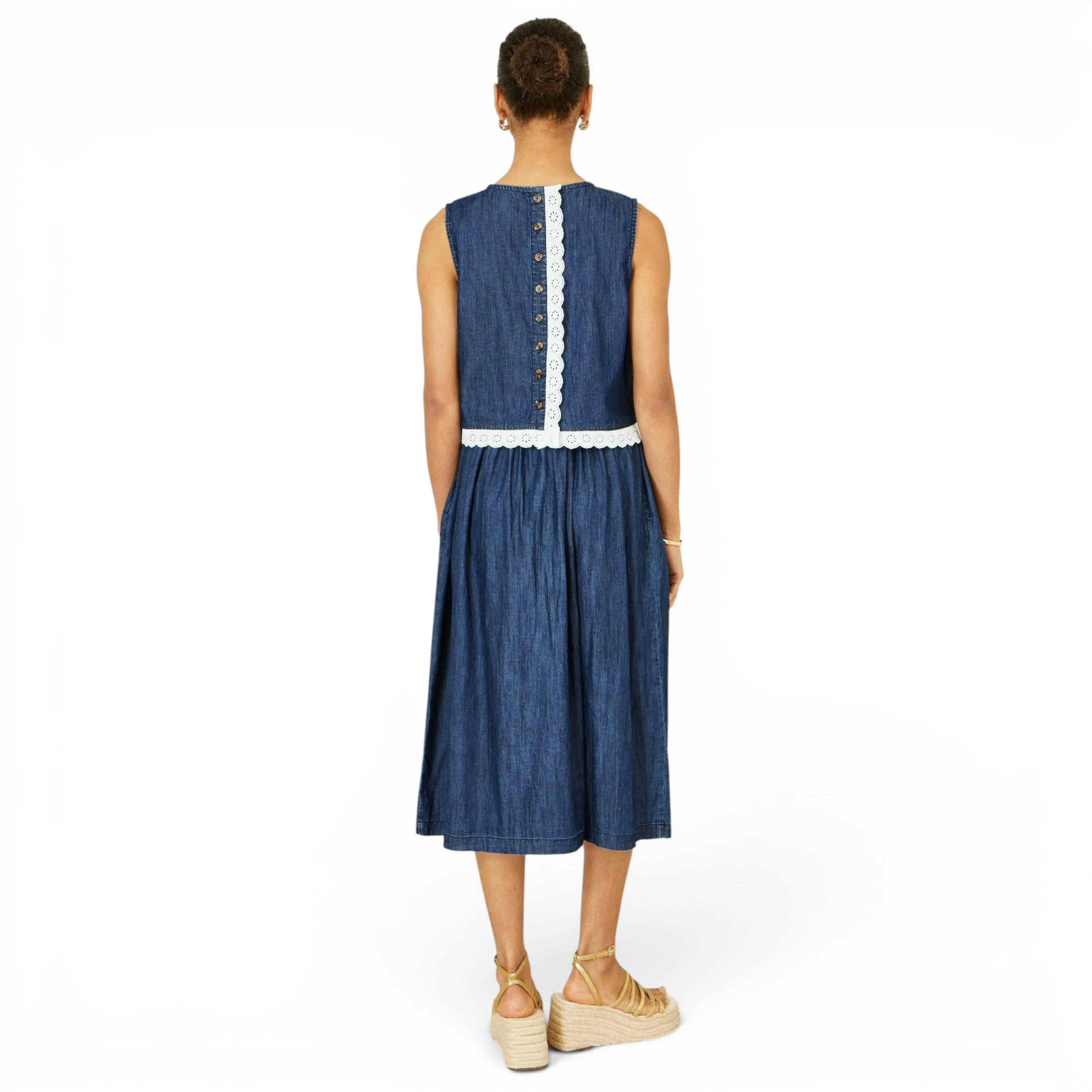 Yumi Blue Cotton Chambray Top With Lace Trims , view 5 of 6