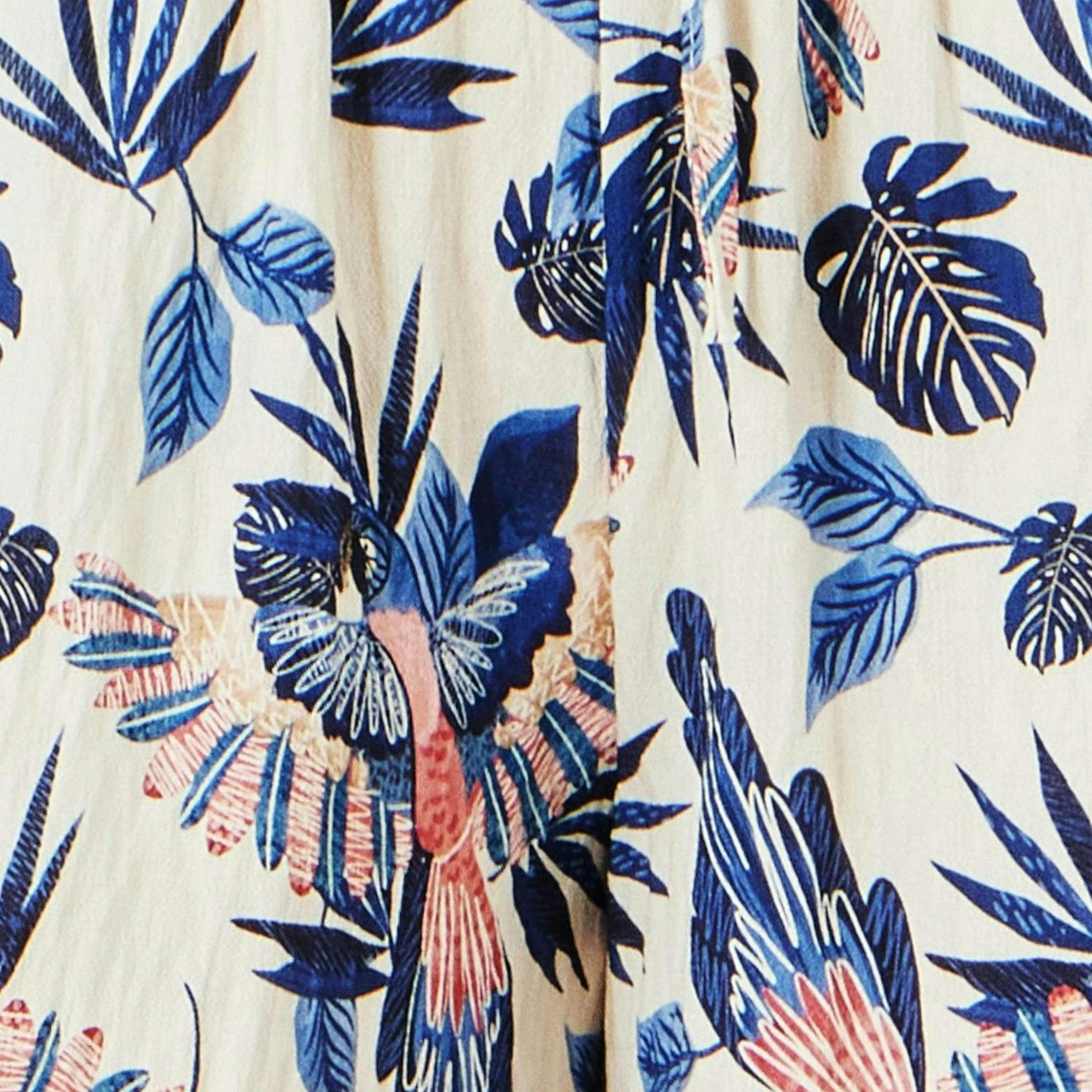 Yumi Blue Bird Print Viscose Wide Leg Trousers , view 4 of 4
