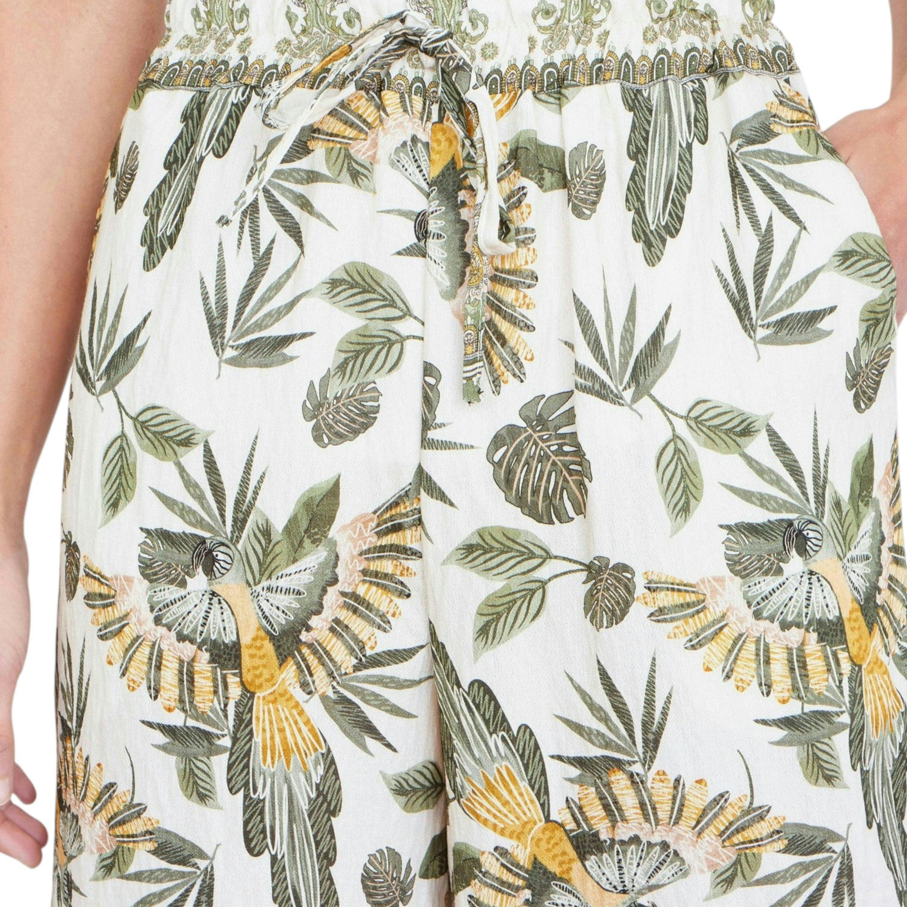Yumi Green Bird Print Viscose Wide Leg Trousers , view 2 of 5