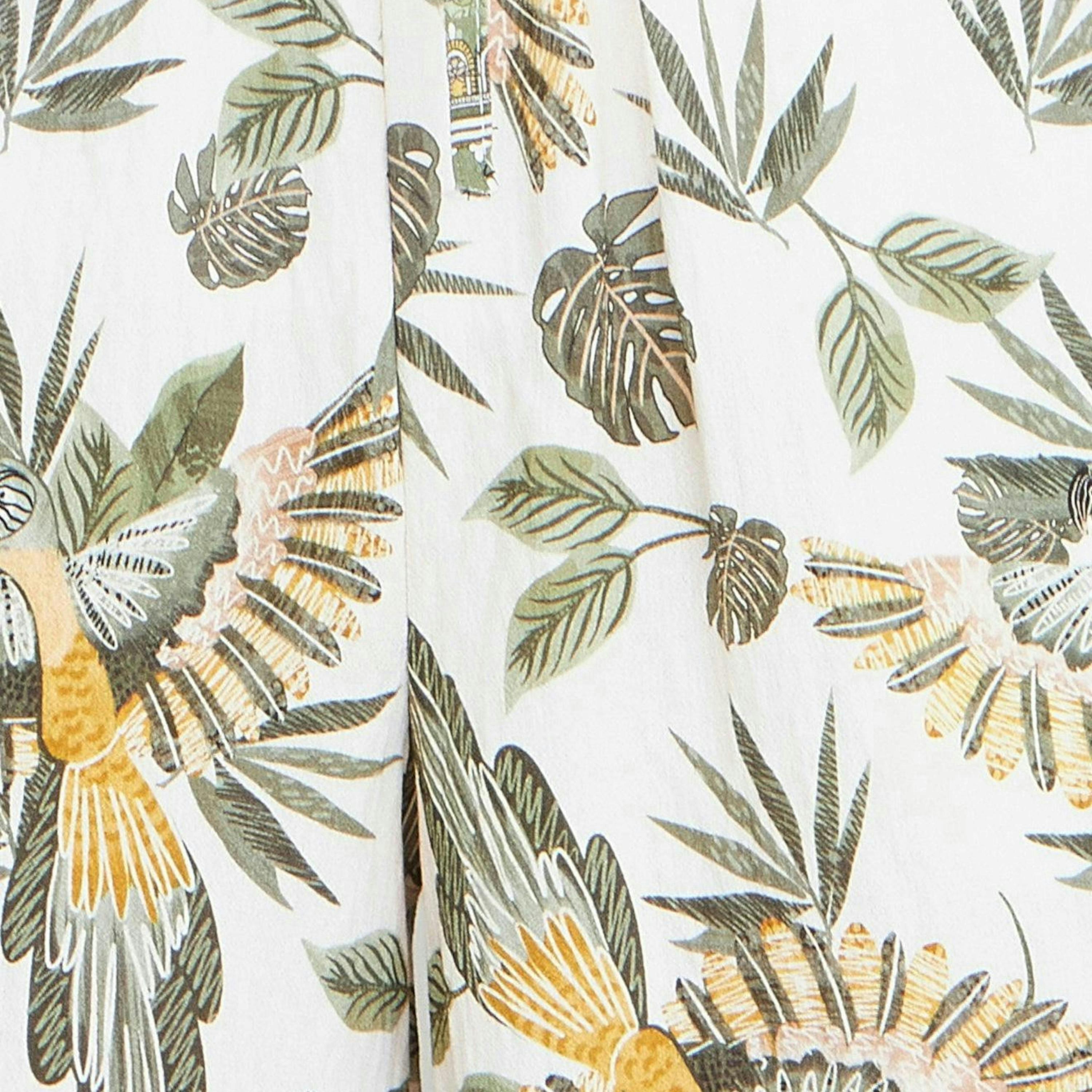Yumi Green Bird Print Viscose Wide Leg Trousers , view 5 of 5