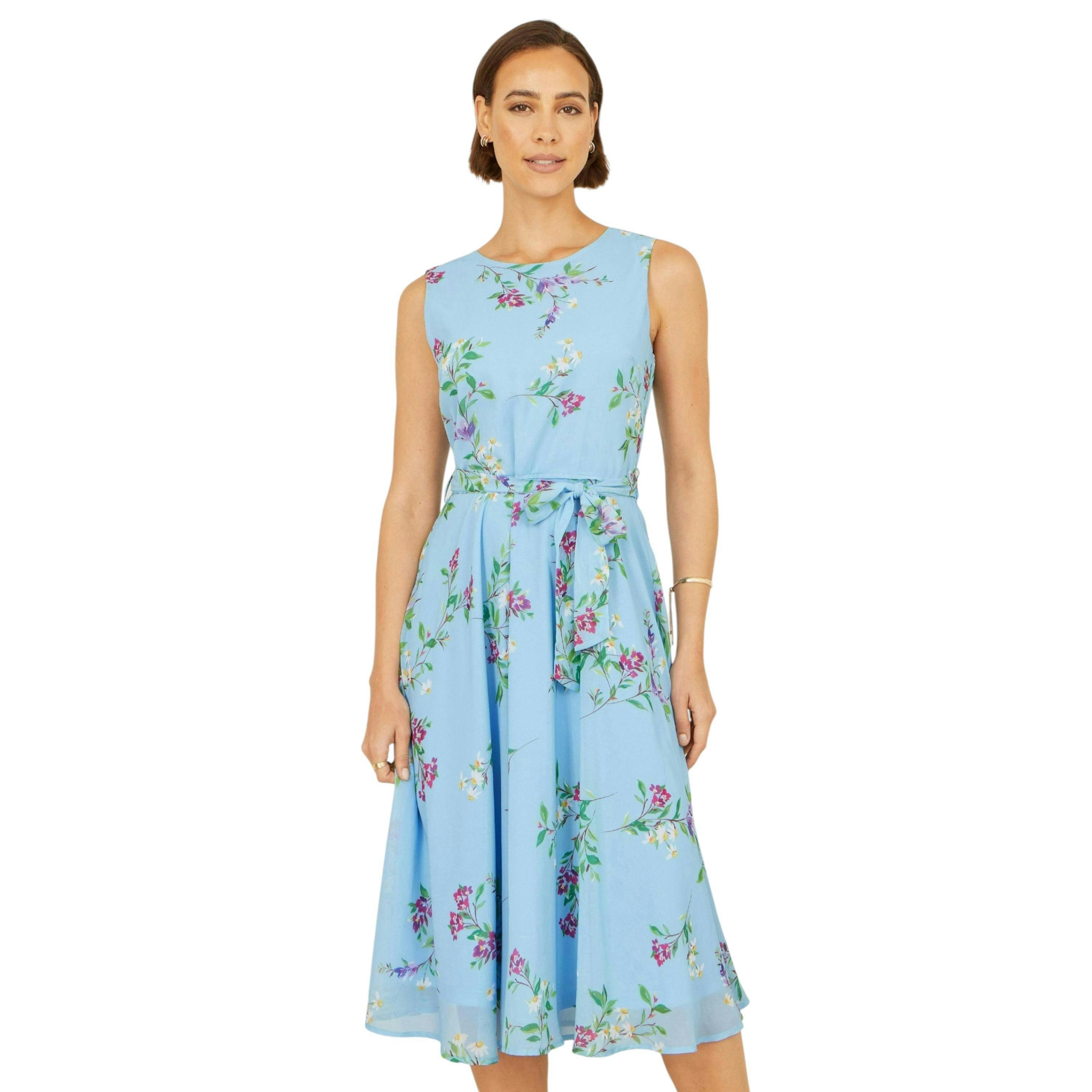 Yumi Blue Floral Print Midi Skater Dress , view 1 of 6