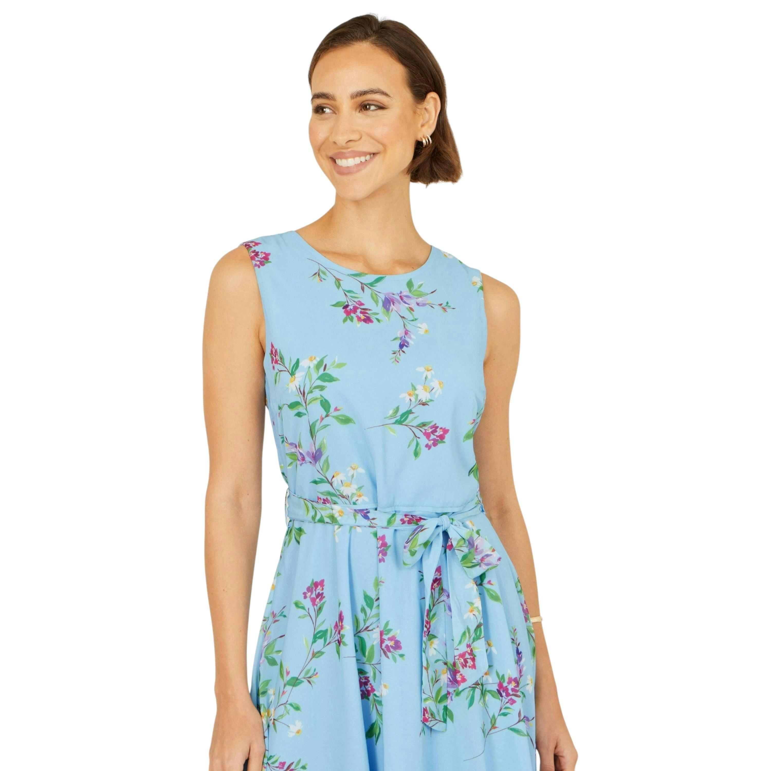 Yumi Blue Floral Print Midi Skater Dress , view 2 of 6