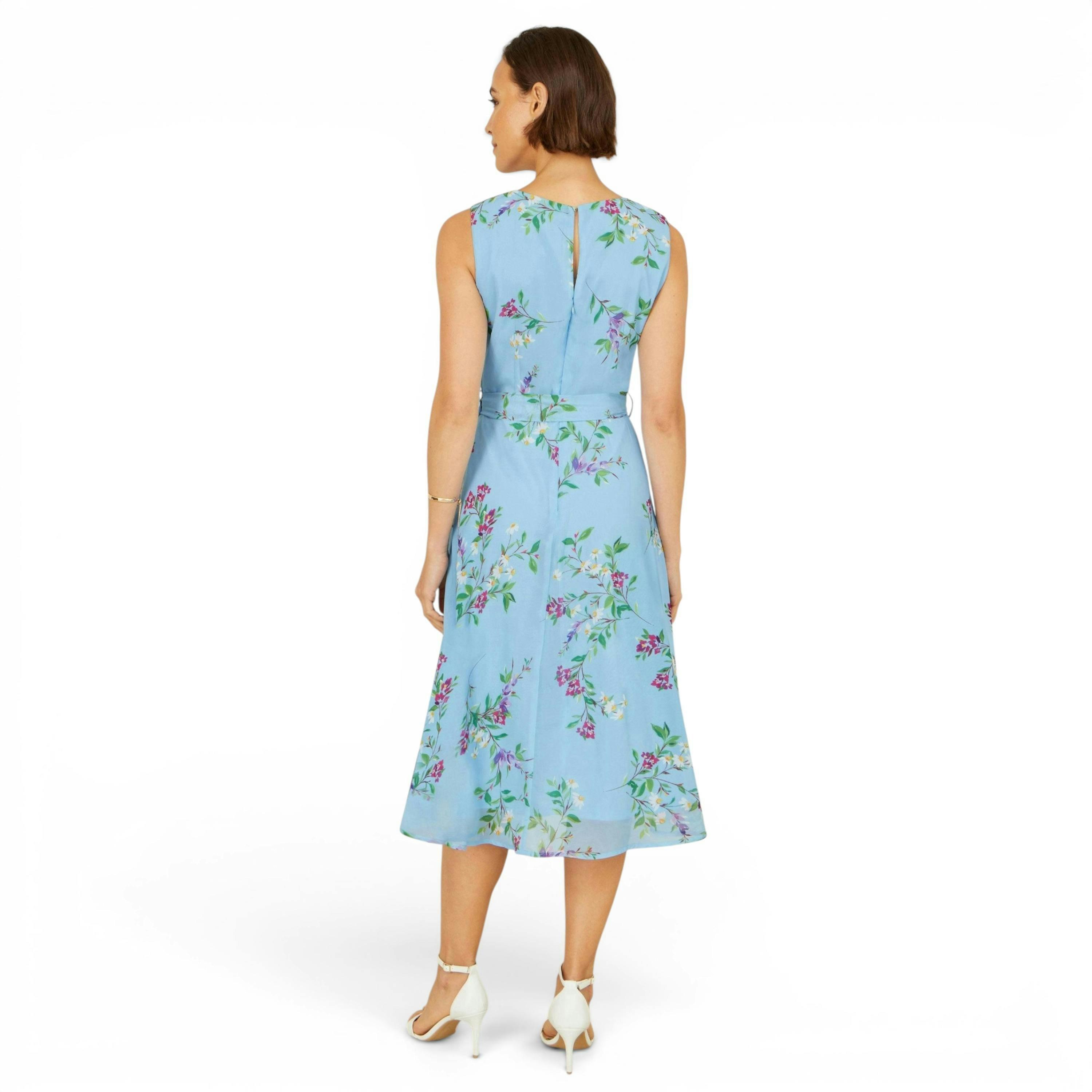 Yumi Blue Floral Print Midi Skater Dress , view 4 of 6