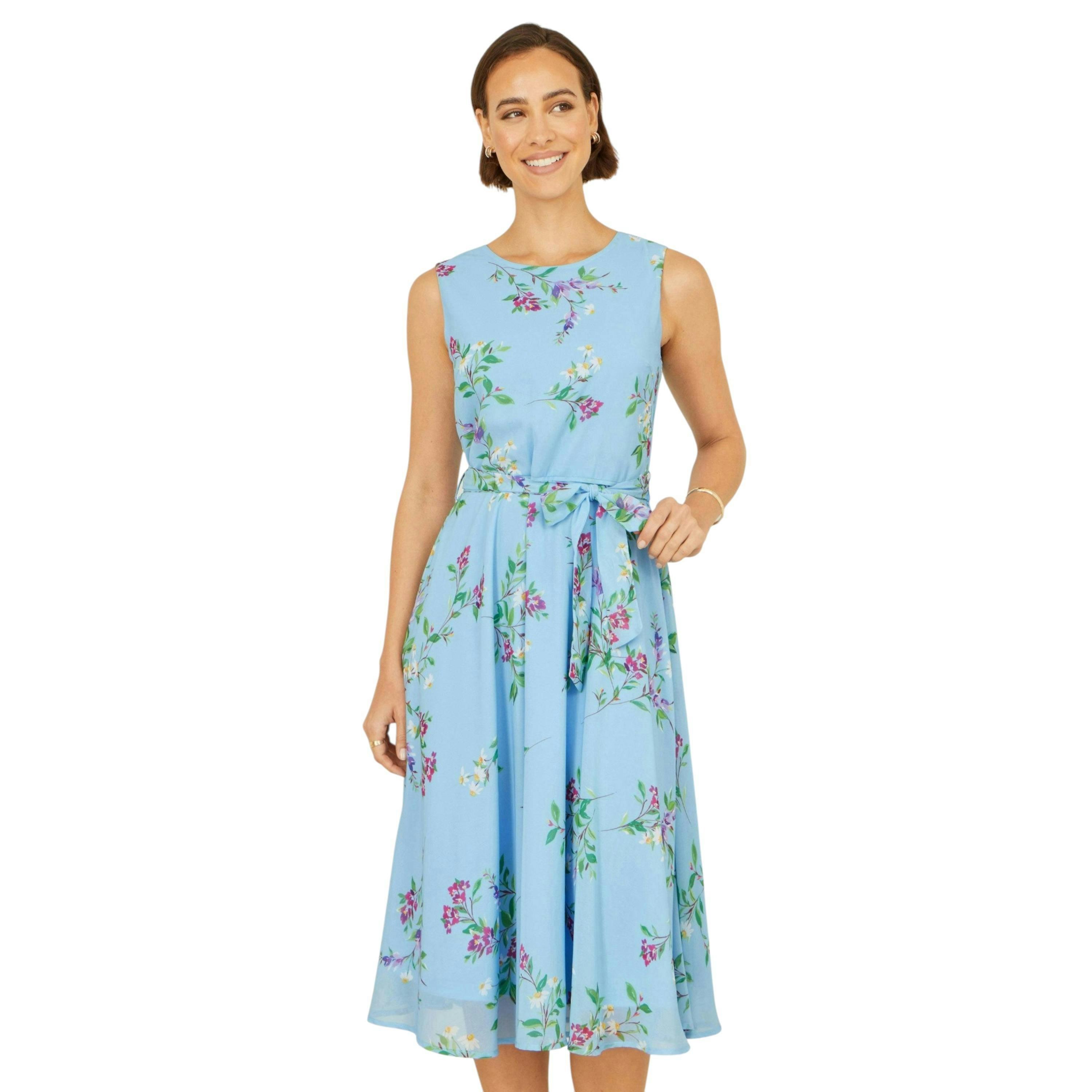 Yumi Blue Floral Print Midi Skater Dress , view 5 of 6