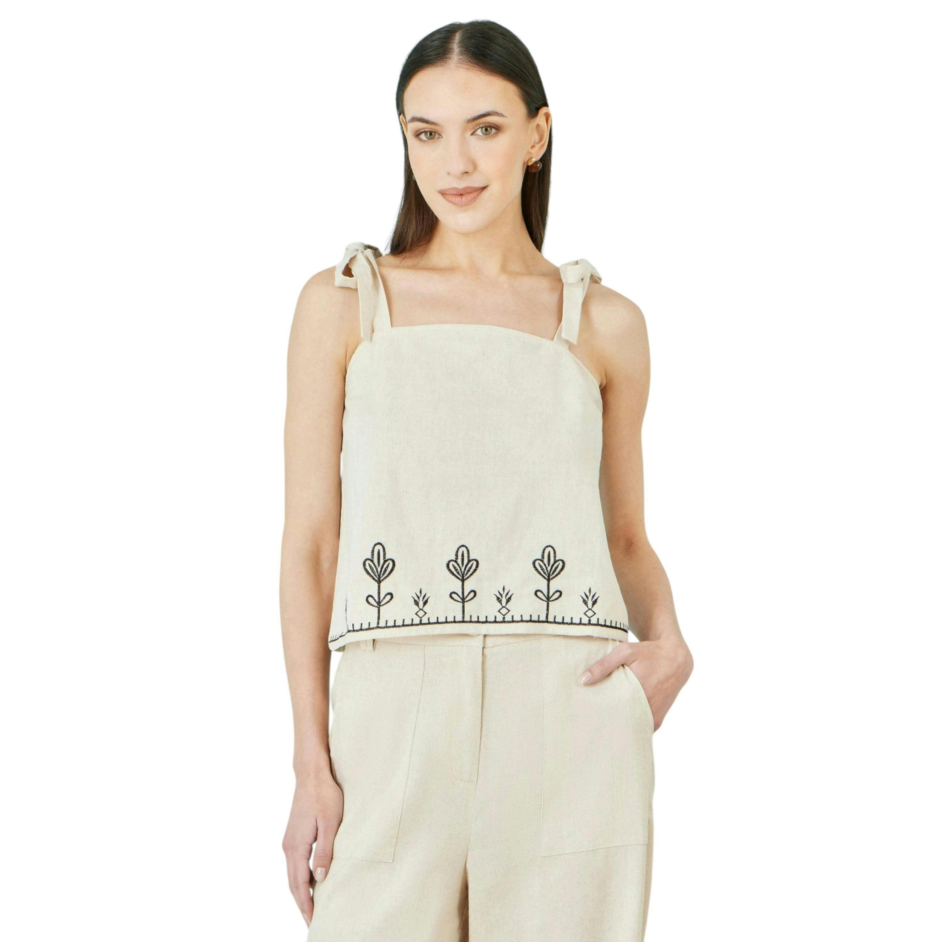 Yumi Ivory Linen Mix Embroirdered Top , view 1 of 4