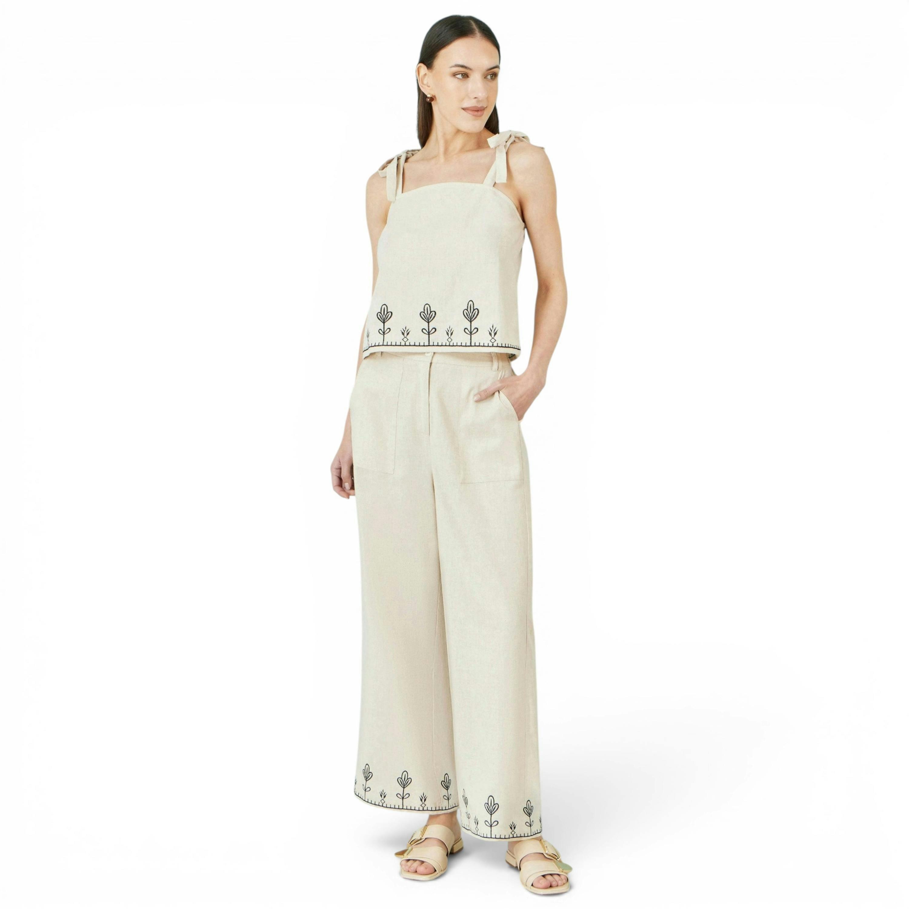 Yumi Ivory Linen Mix Embroirdered Top , view 2 of 4