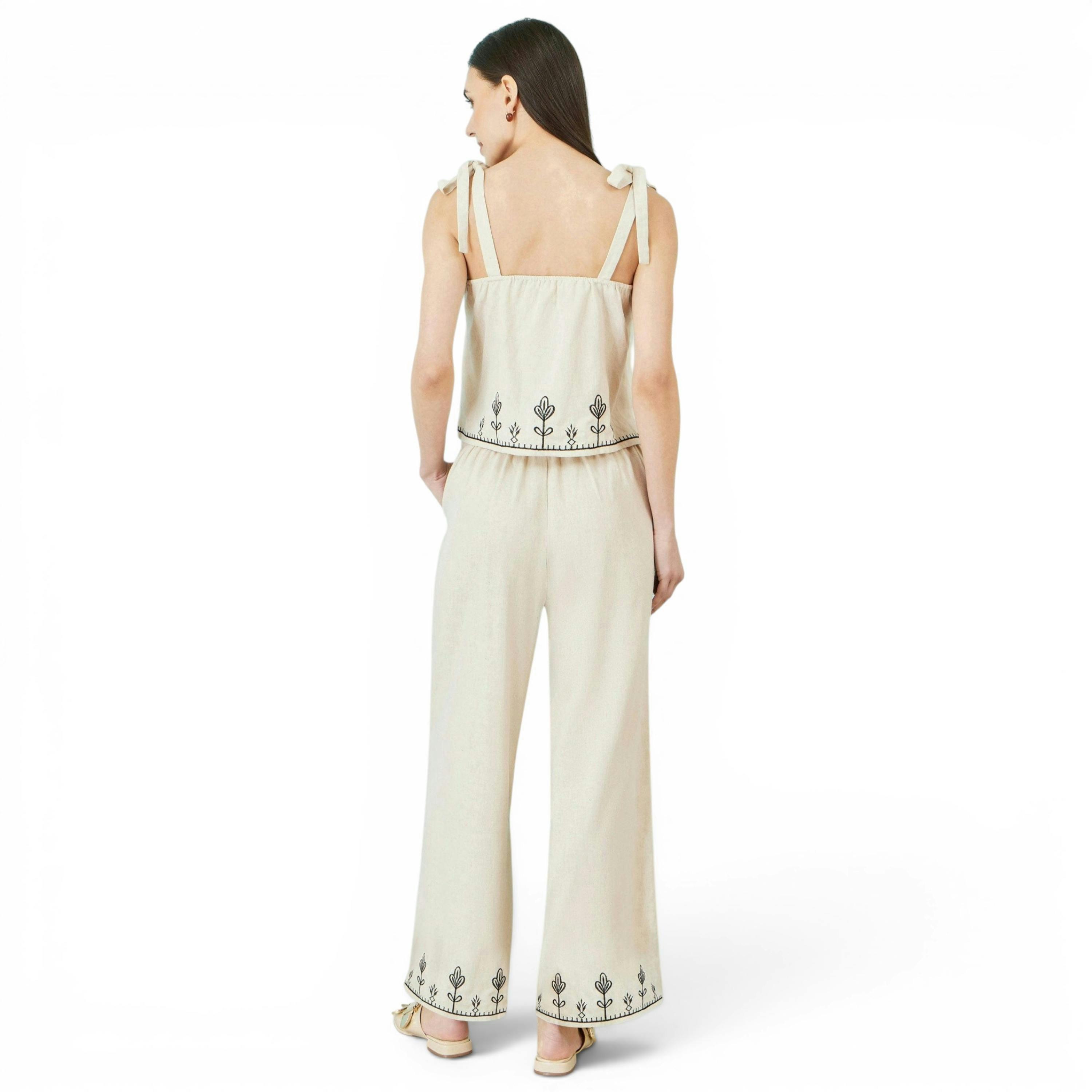 Yumi Ivory Linen Mix Embroirdered Top , view 3 of 4