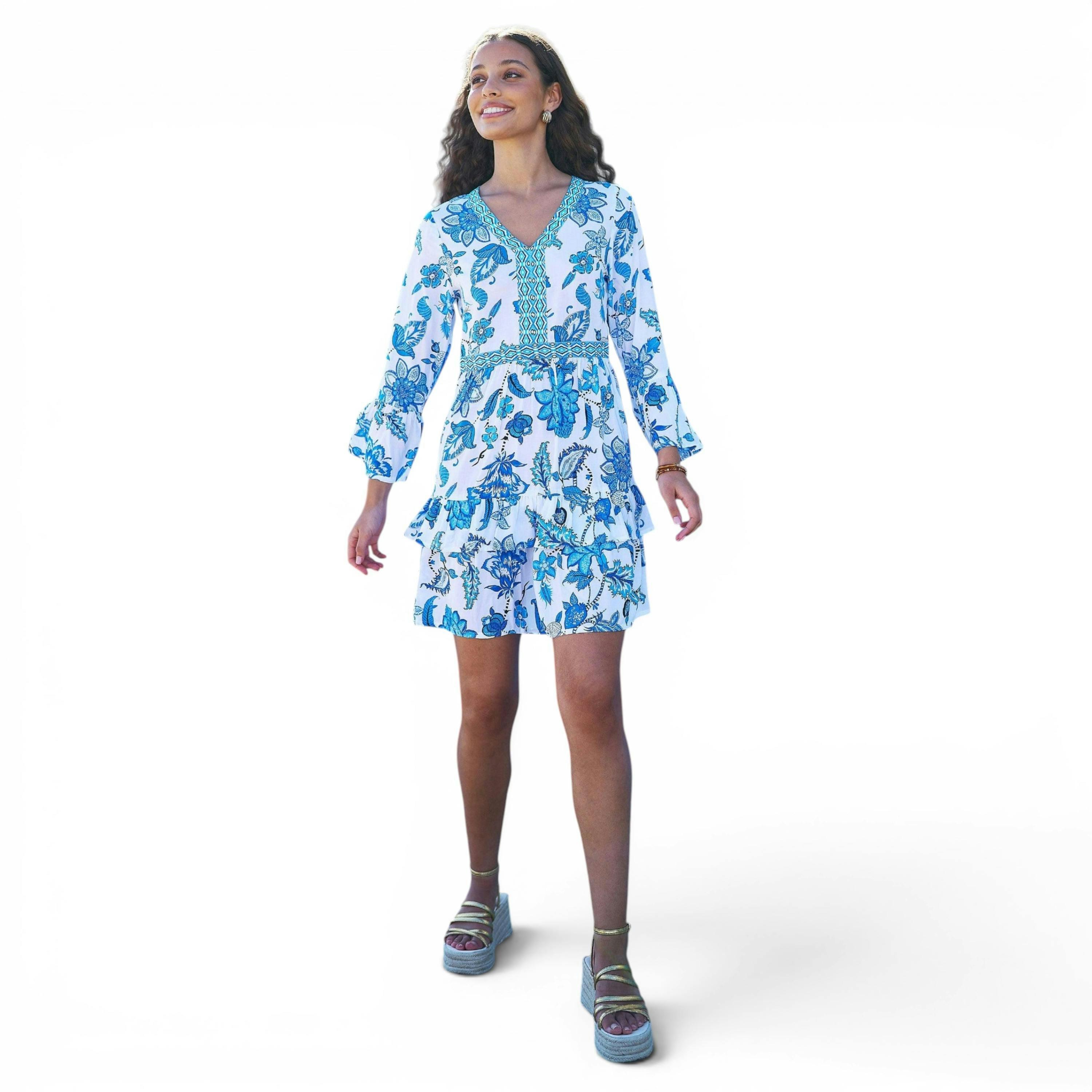 Yumi Blue Floral Tencel Beach Tunic , view 2 of 6