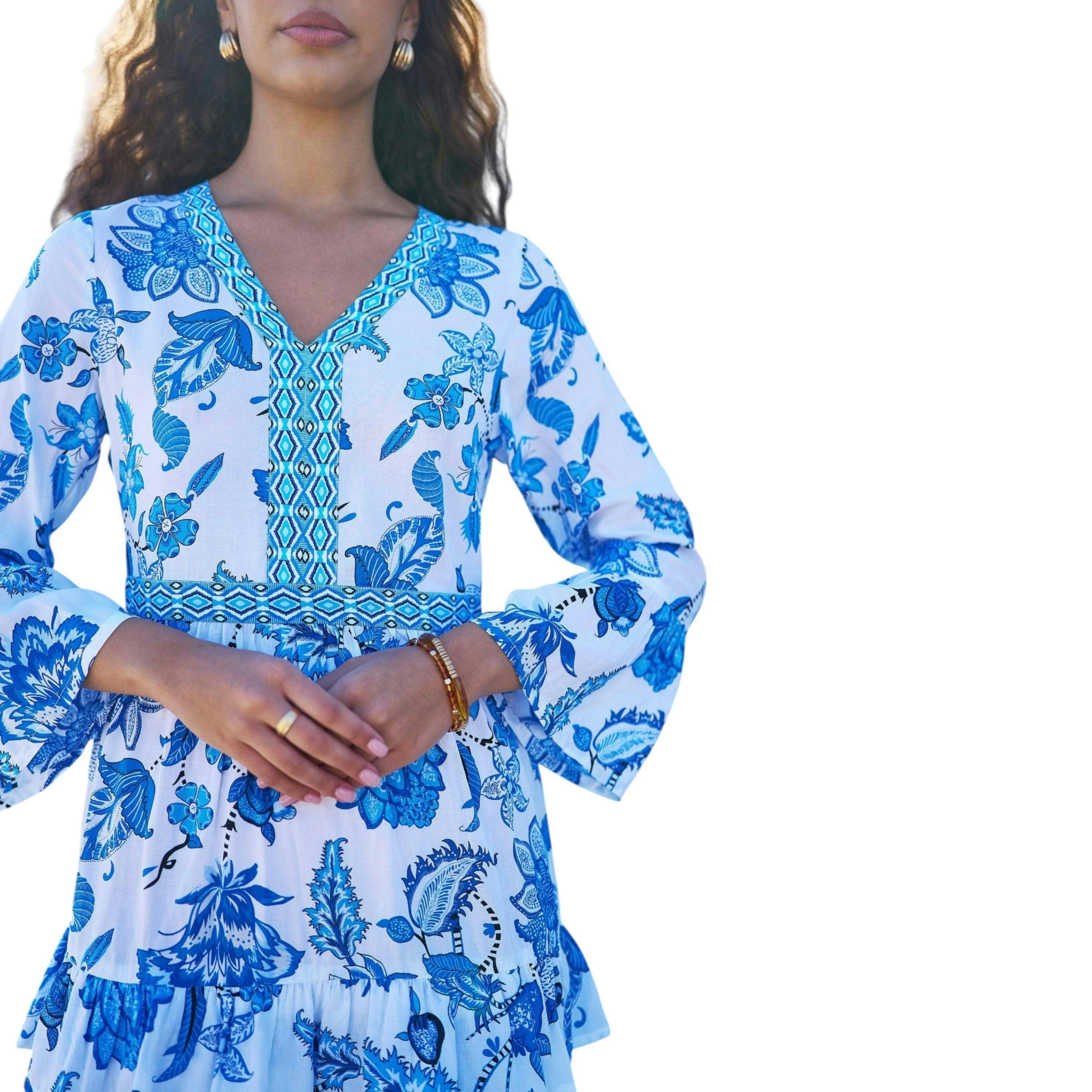Yumi Blue Floral Tencel Beach Tunic , view 3 of 6