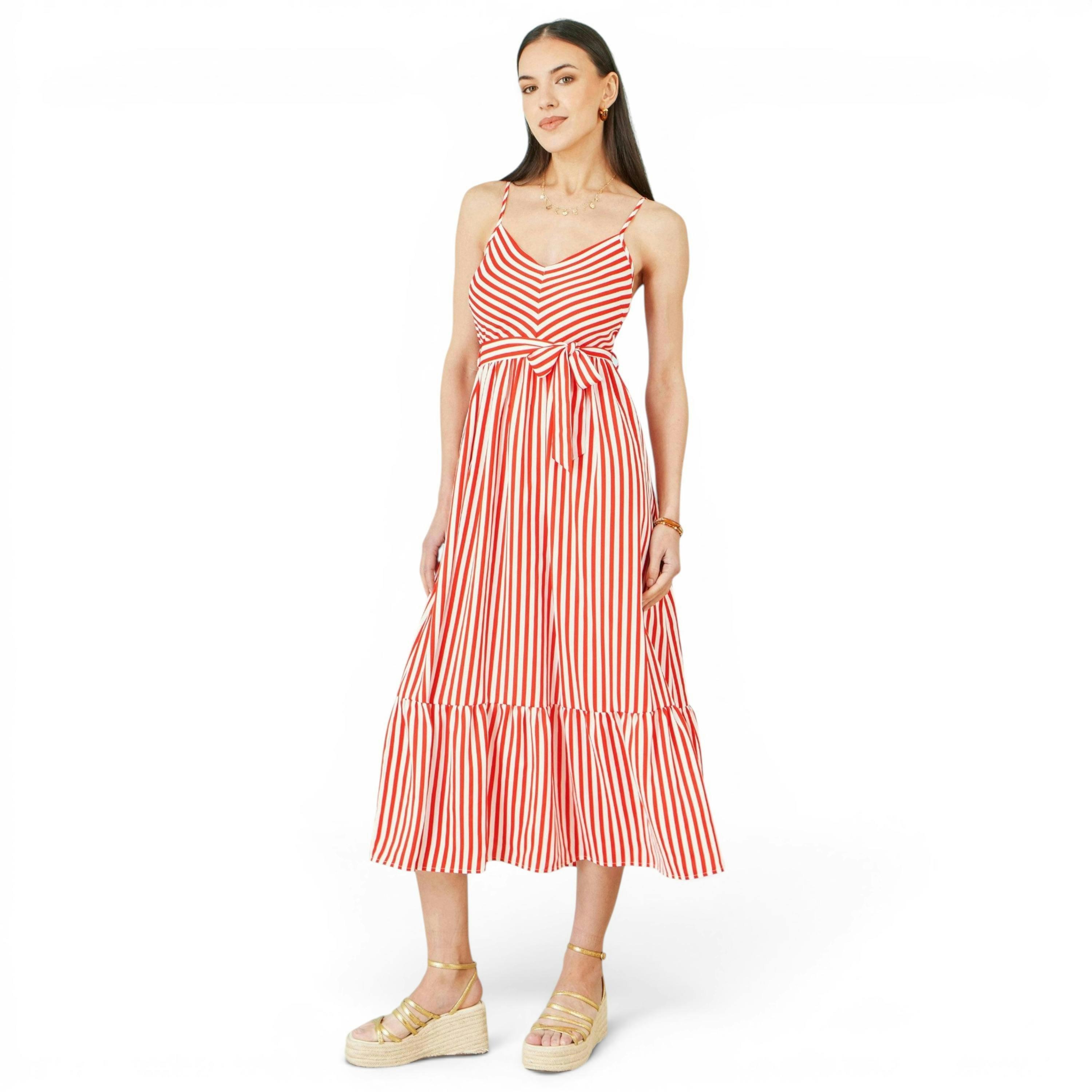 Yumi Red Stripe Midi Sun Dress , view 3 of 6