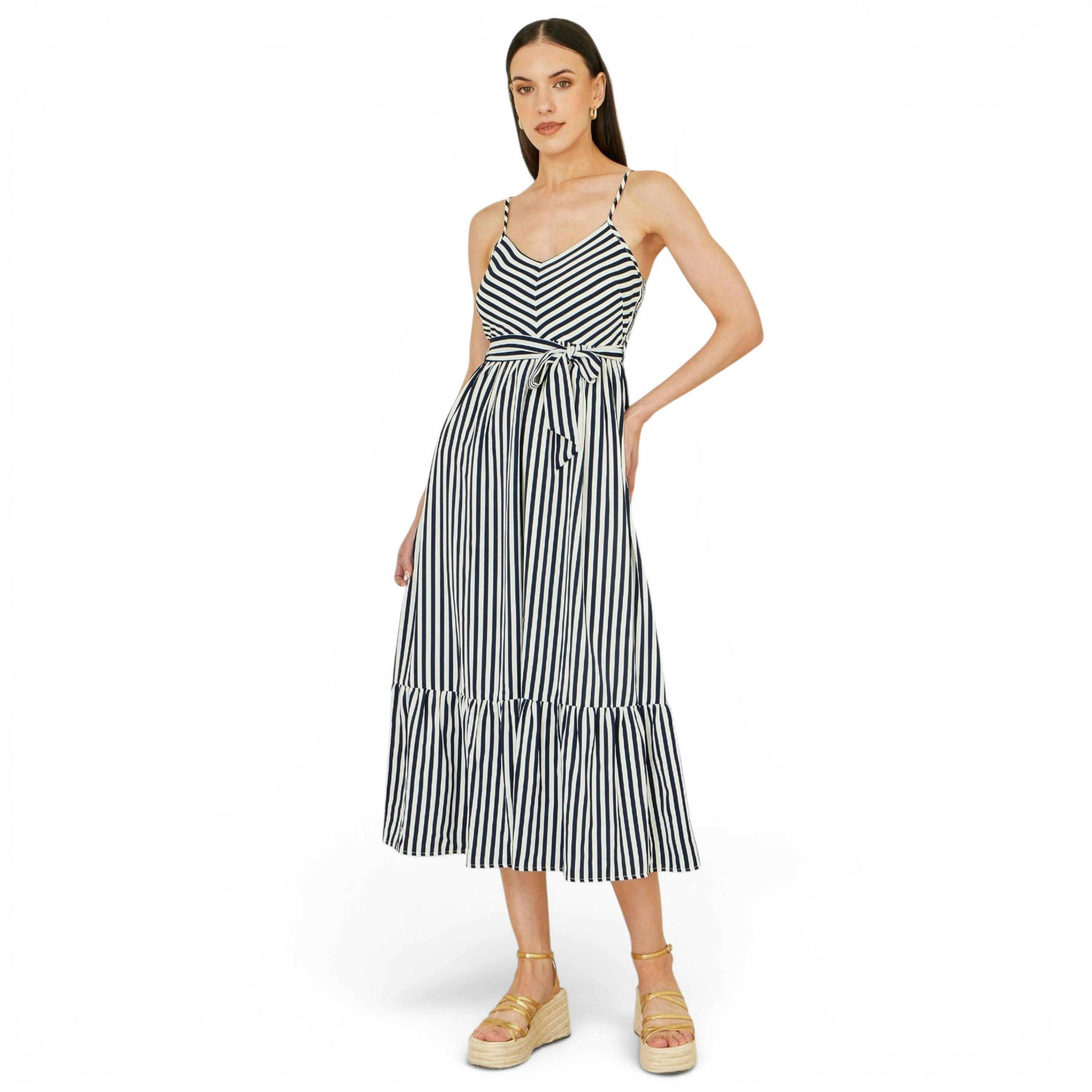 Yumi Navy Stripe Midi Sun Dress , view 3 of 6