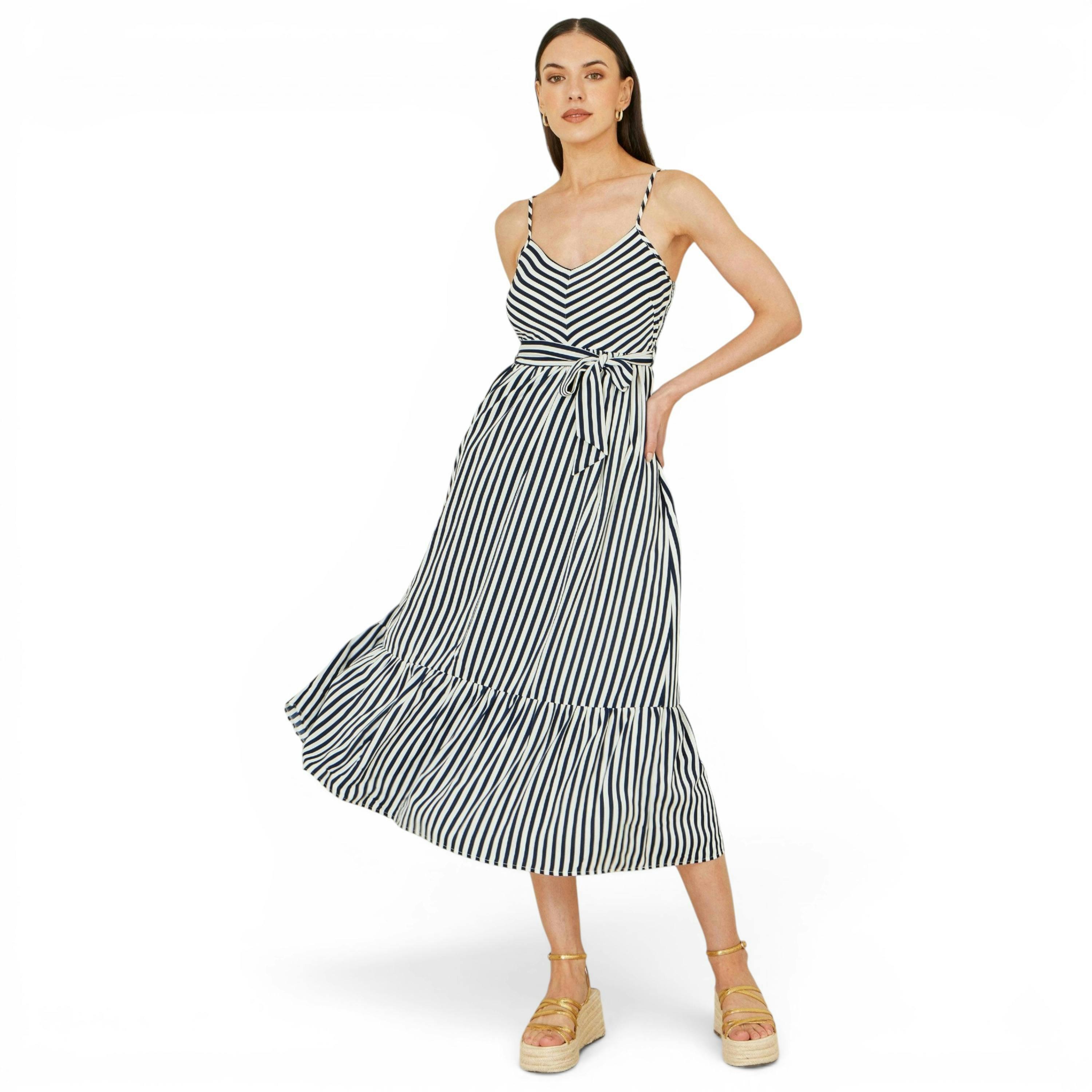 Yumi Navy Stripe Midi Sun Dress , view 5 of 6