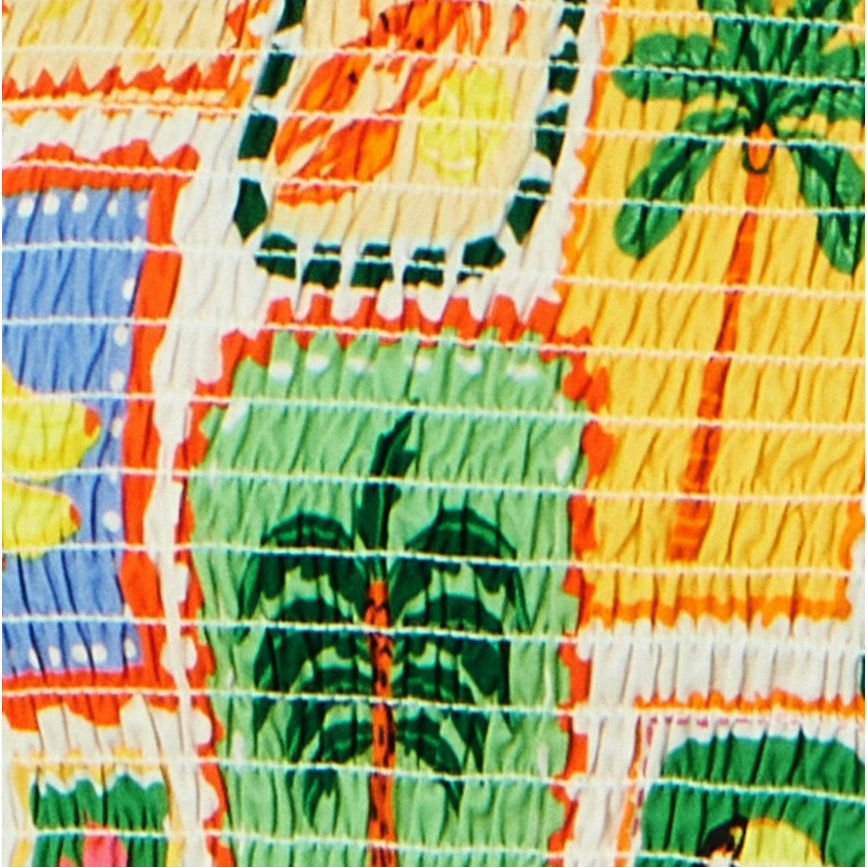 Yumi Multicolour Cropped Shirred Cotton Postcard Print Top , view 6 of 6
