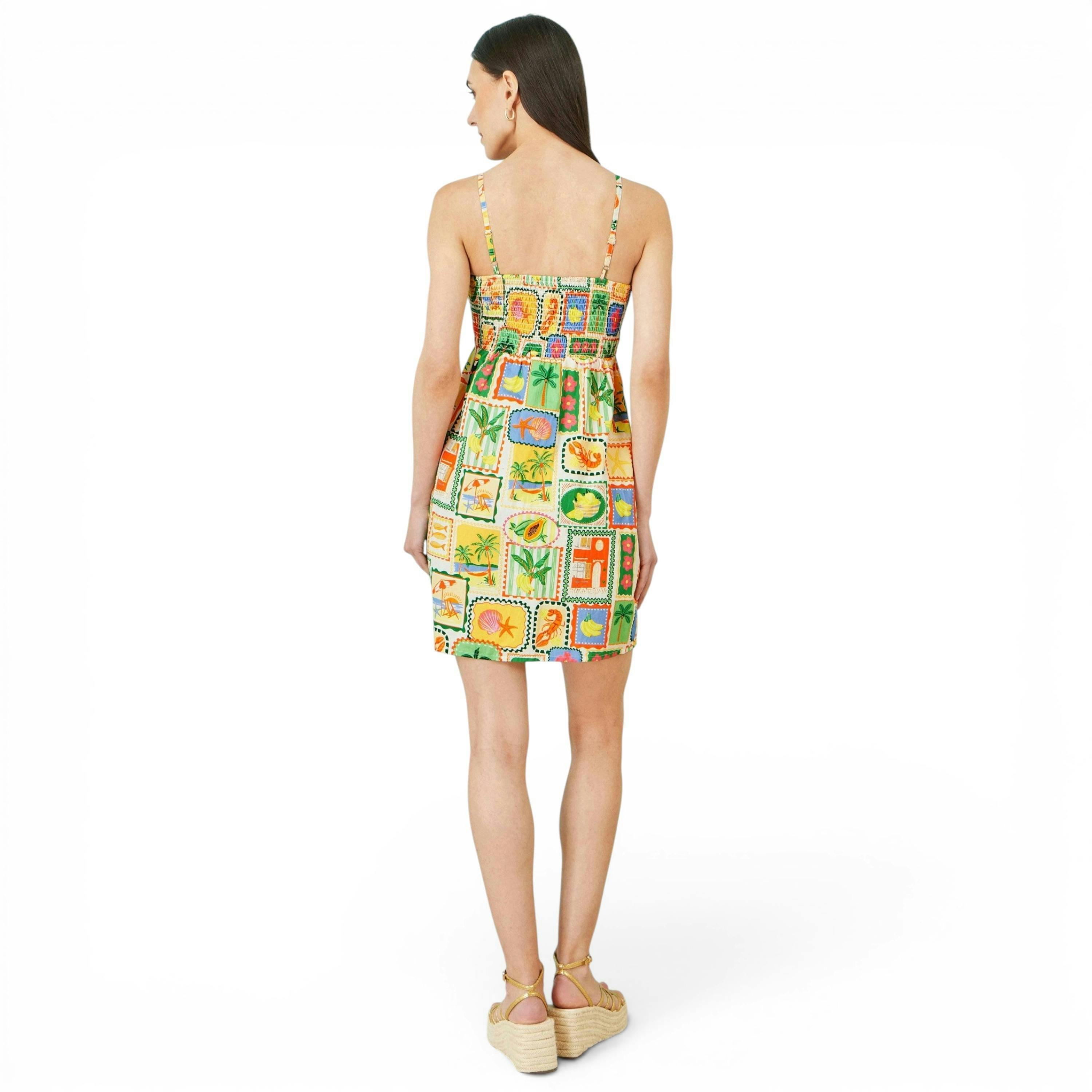 Yumi Multicolour Postcard Print Mini Sun Dress , view 4 of 6