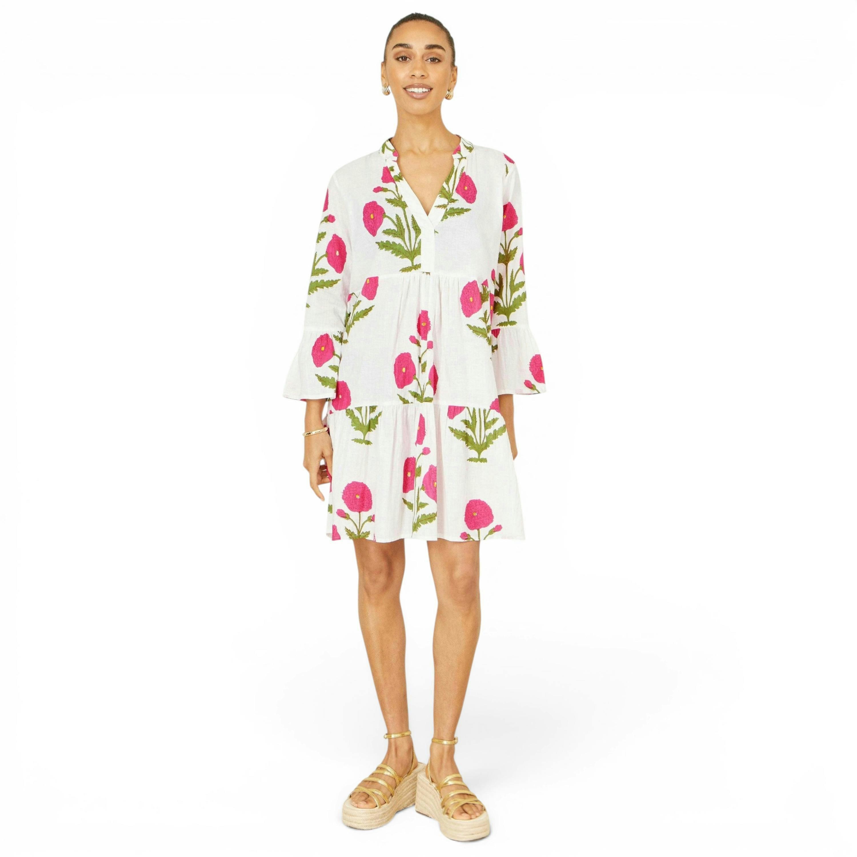 Yumi White Cotton Floral Tunic , view 2 of 5