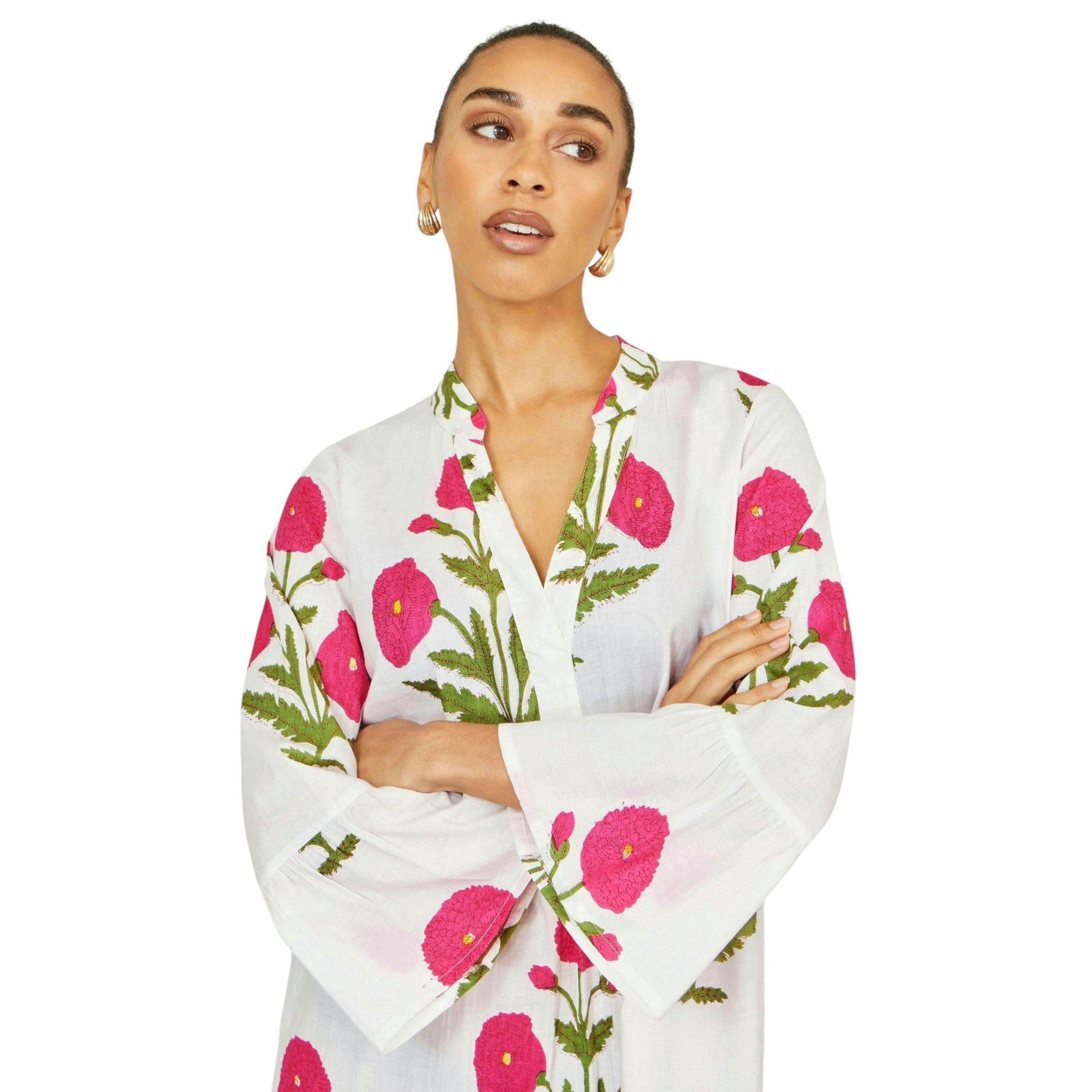 Yumi White Cotton Floral Tunic , view 4 of 5