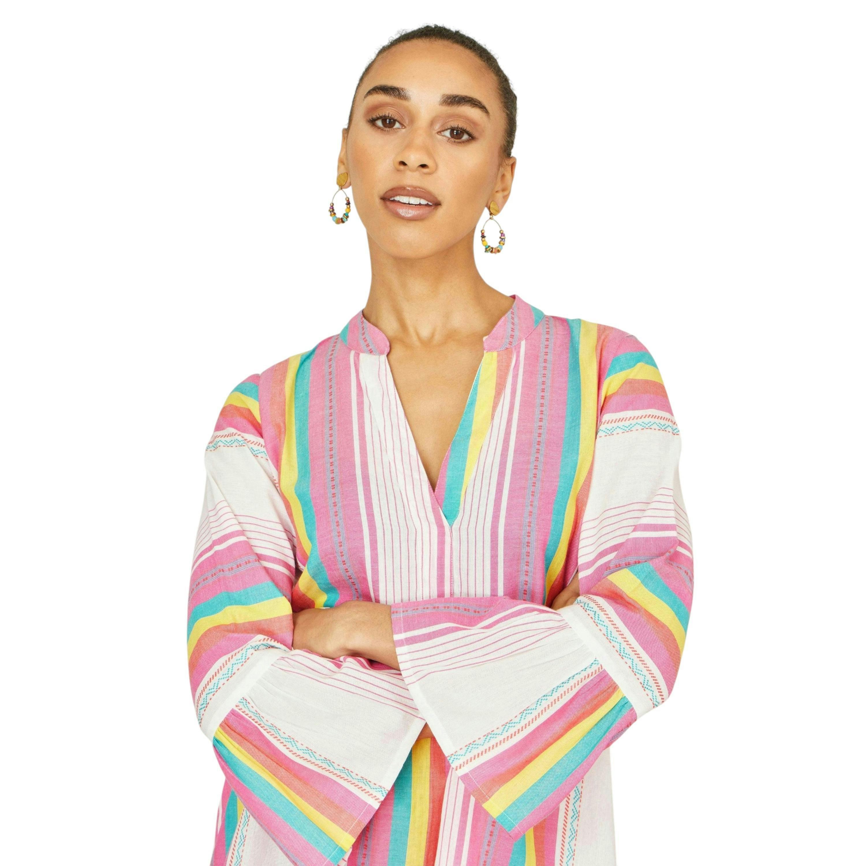 Yumi Multicolour Cotton Stripe Tunic , view 2 of 6