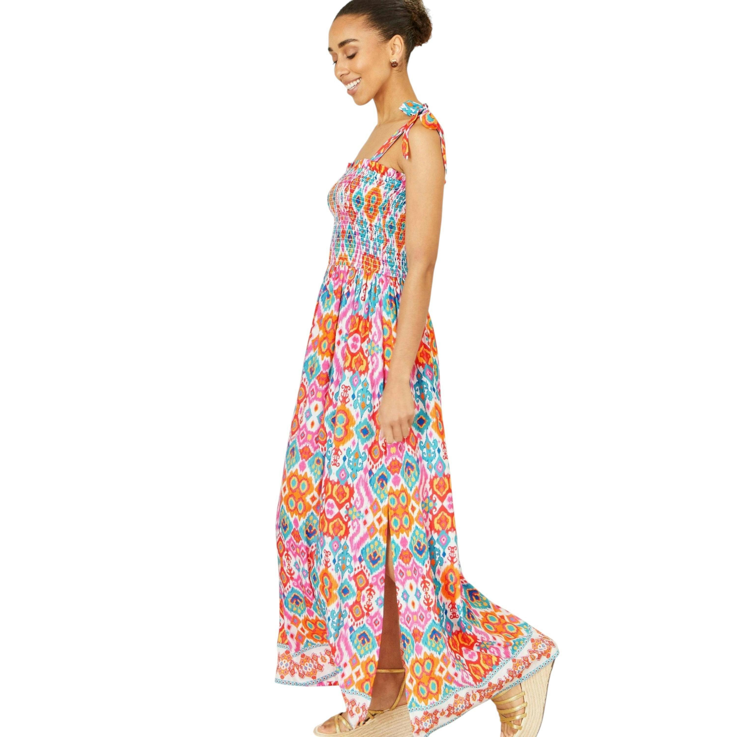 Yumi Multicolour Ikat Print Maxi Viscose Sun Dress , view 3 of 6