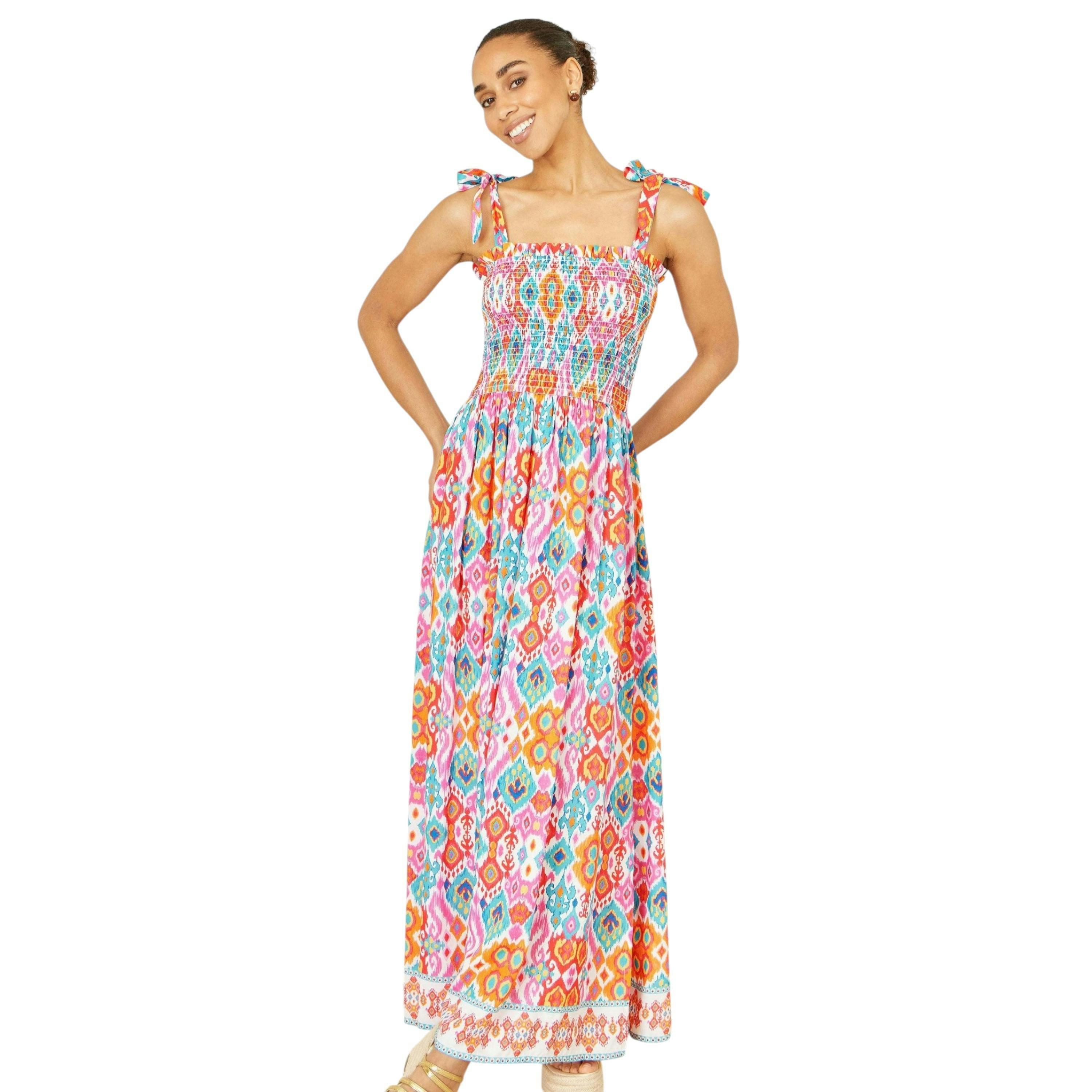 Yumi Multicolour Ikat Print Maxi Viscose Sun Dress , view 4 of 6