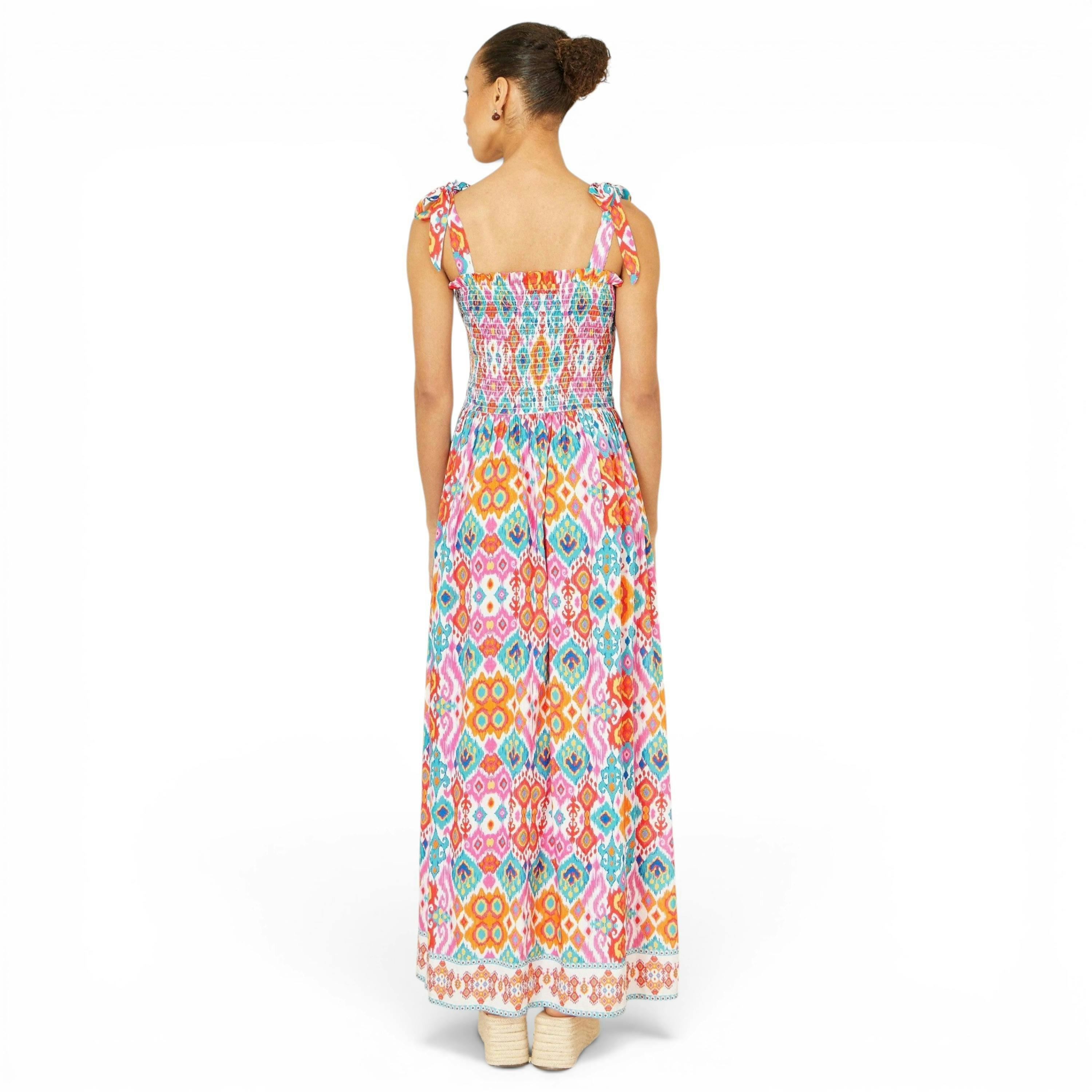 Yumi Multicolour Ikat Print Maxi Viscose Sun Dress , view 5 of 6