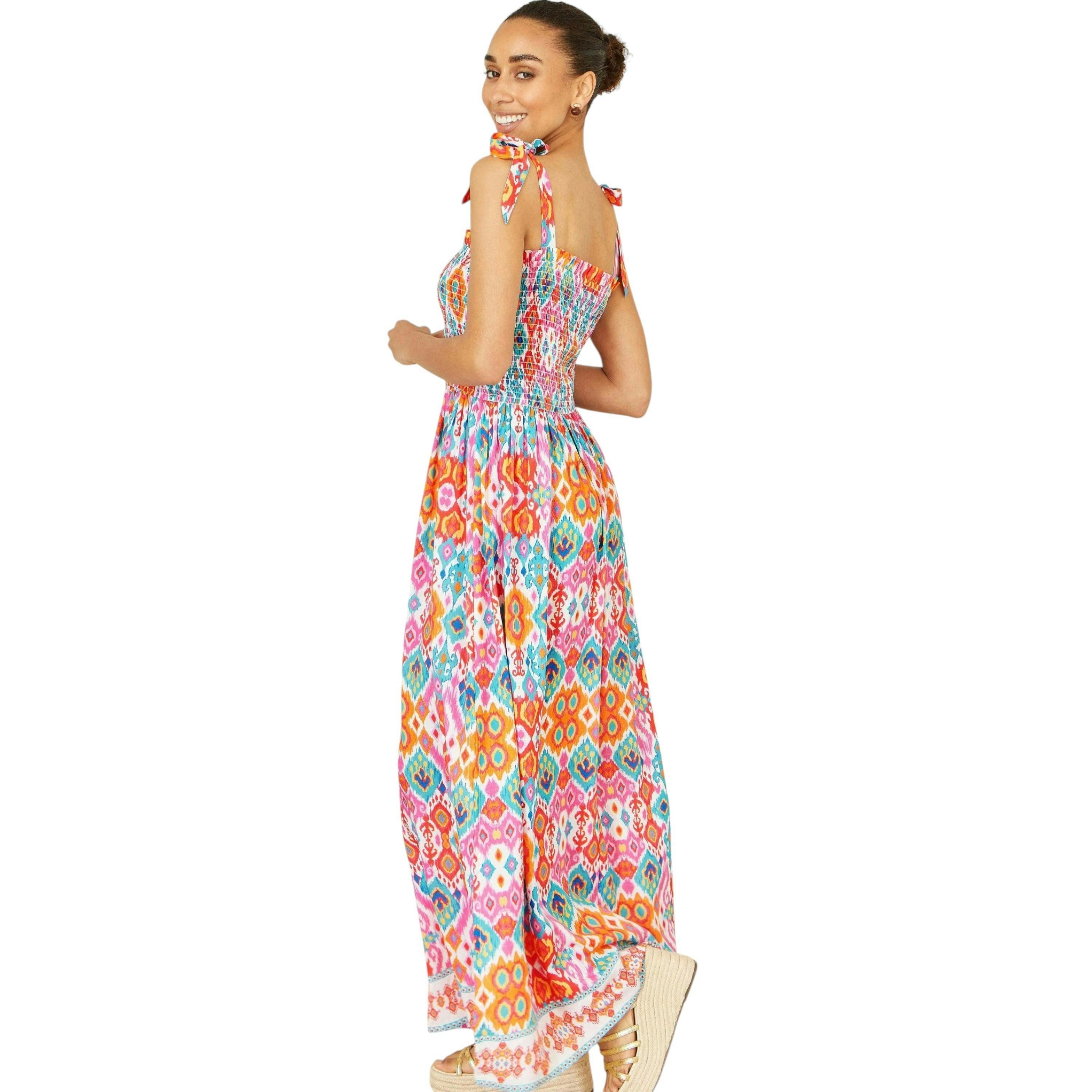 Yumi Multicolour Ikat Print Maxi Viscose Sun Dress , view 6 of 6