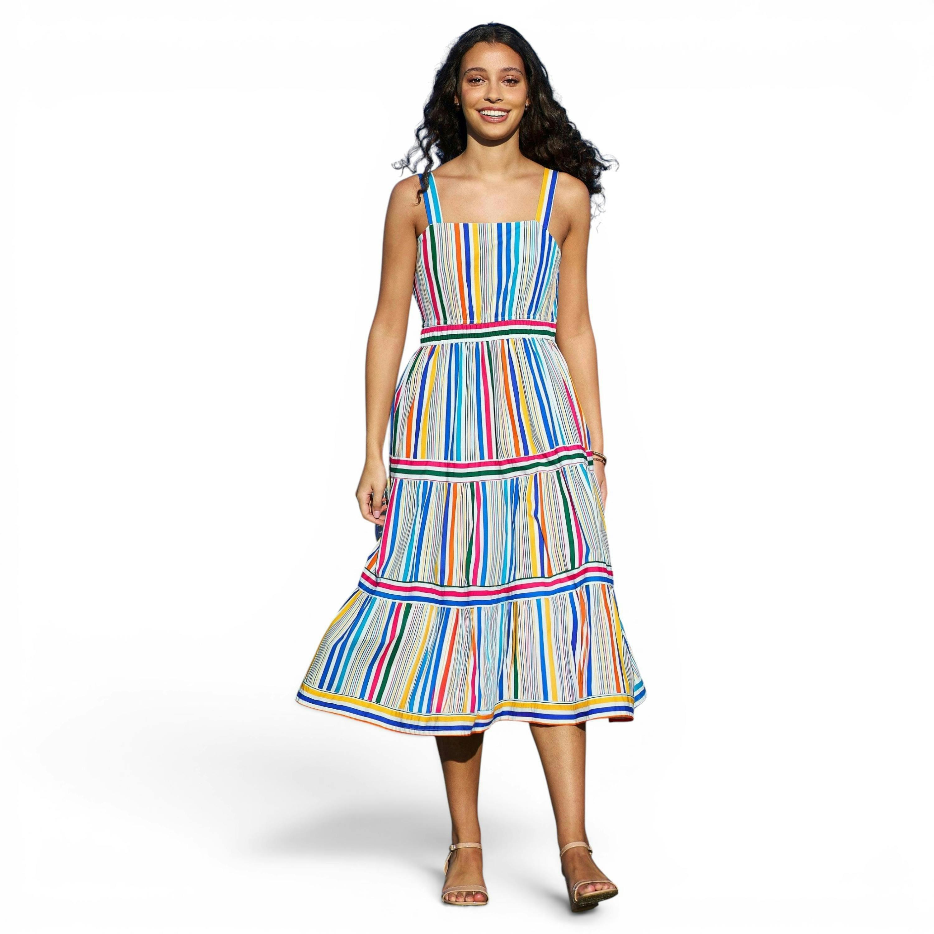 Yumi Multicolour Stripe Cotton Midi Sun Dress , view 1 of 6