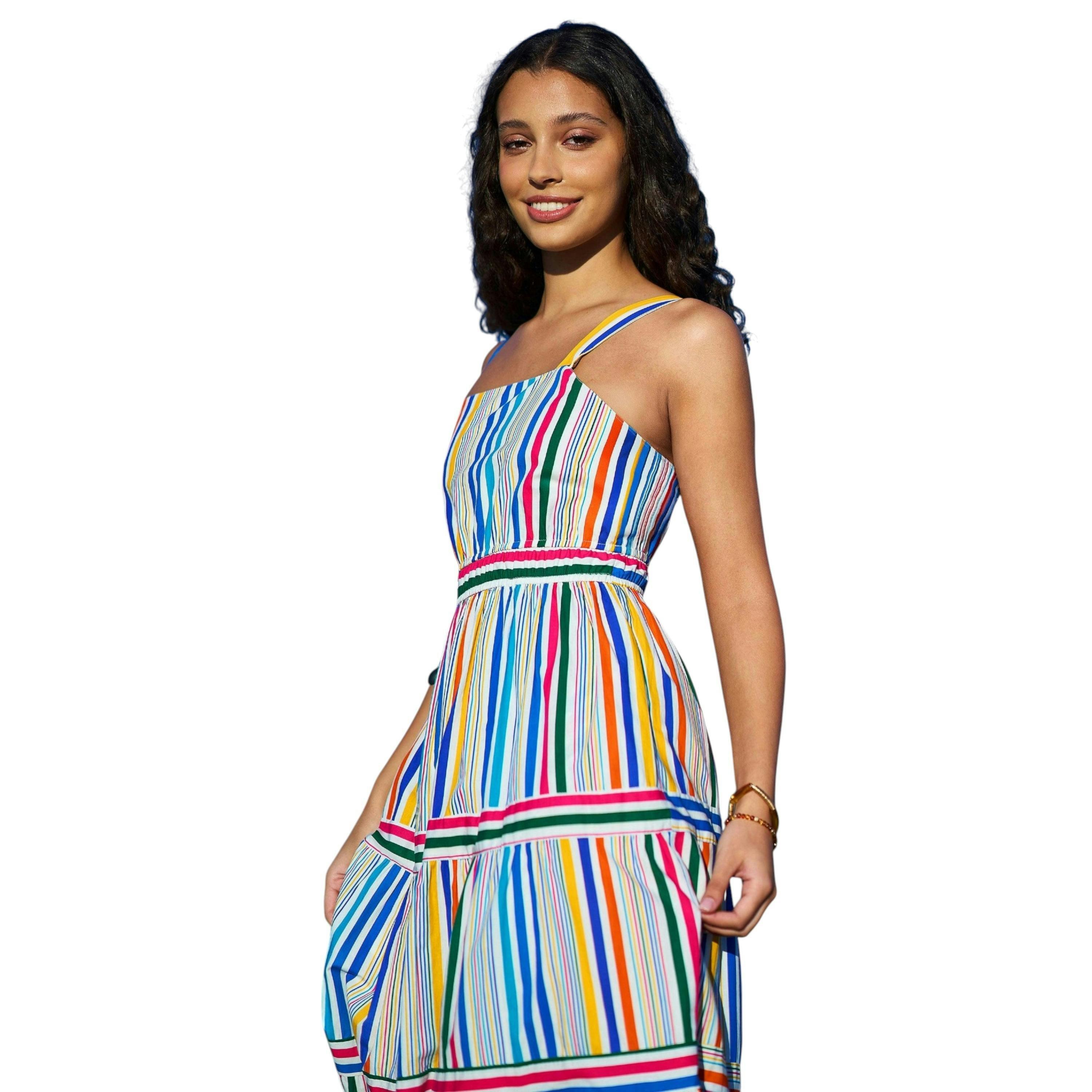 Yumi Multicolour Stripe Cotton Midi Sun Dress , view 2 of 6