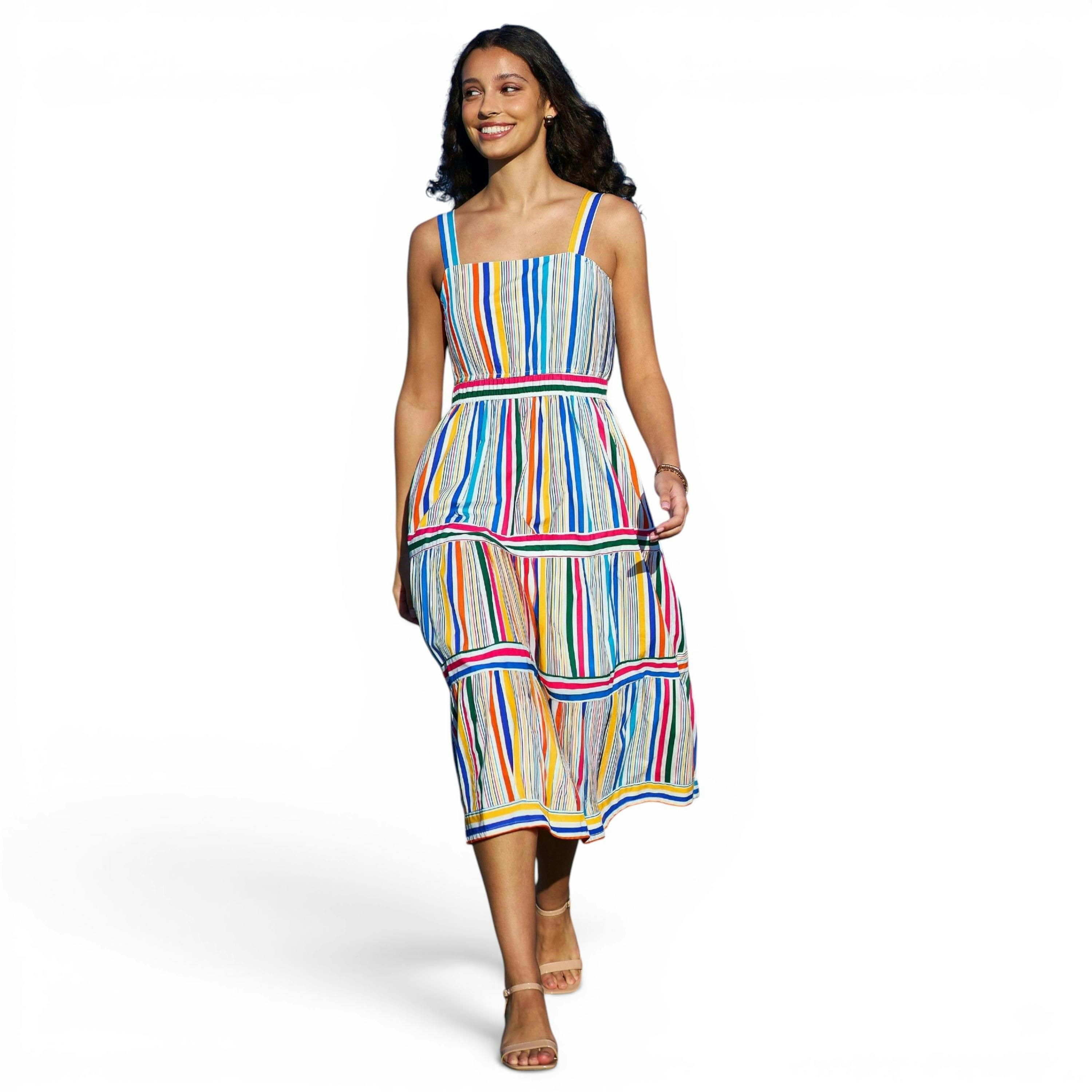 Yumi Multicolour Stripe Cotton Midi Sun Dress , view 3 of 6