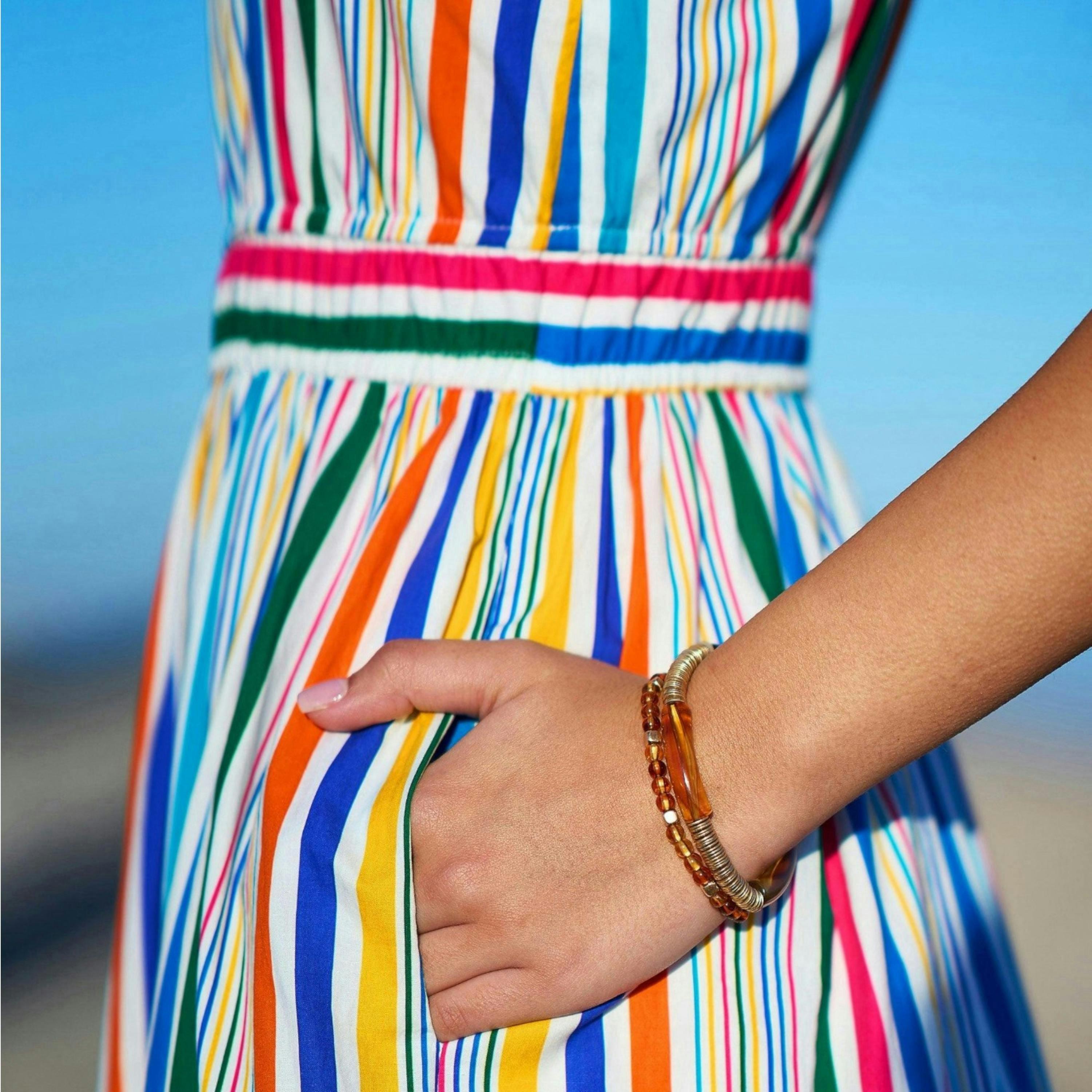 Yumi Multicolour Stripe Cotton Midi Sun Dress , view 4 of 6