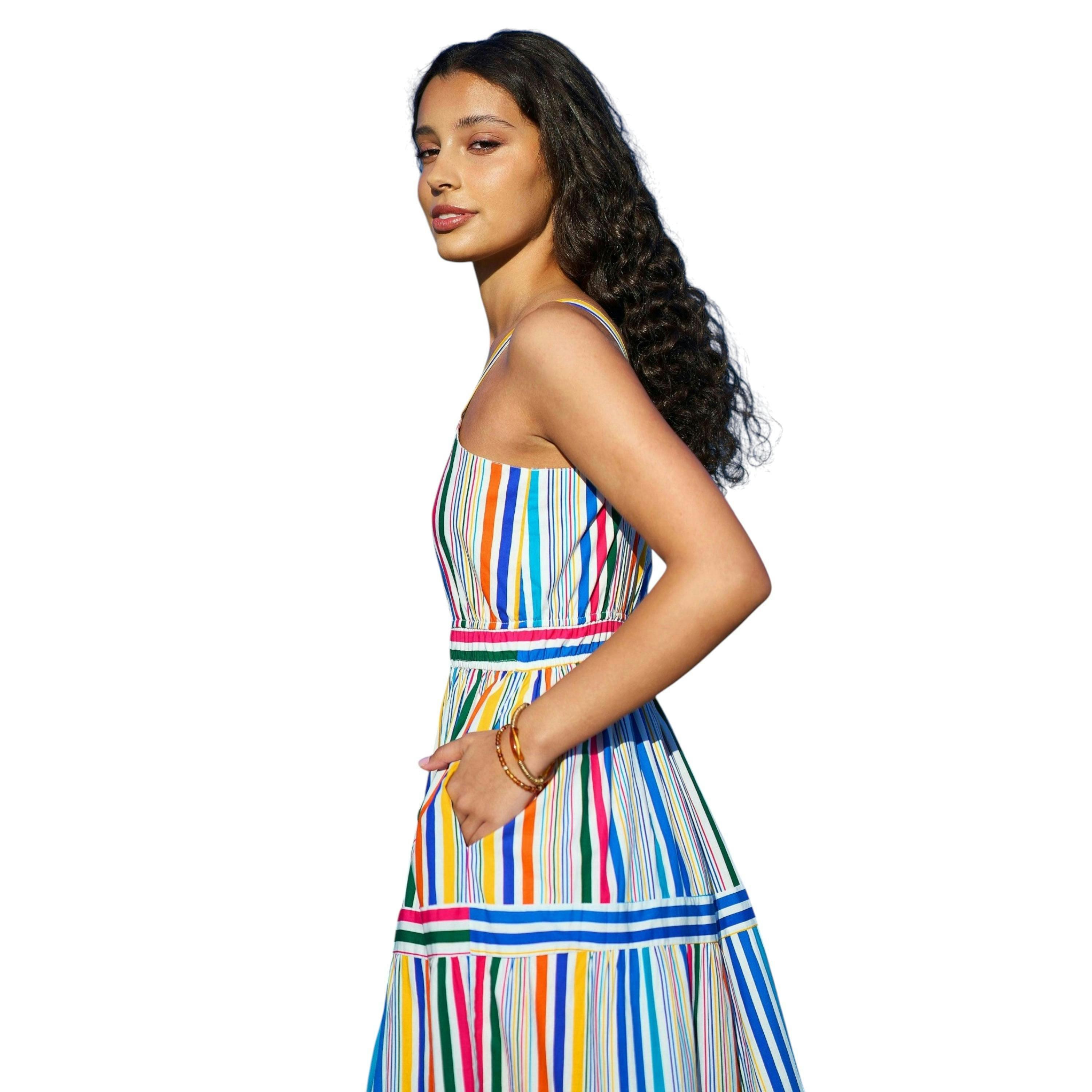 Yumi Multicolour Stripe Cotton Midi Sun Dress , view 6 of 6