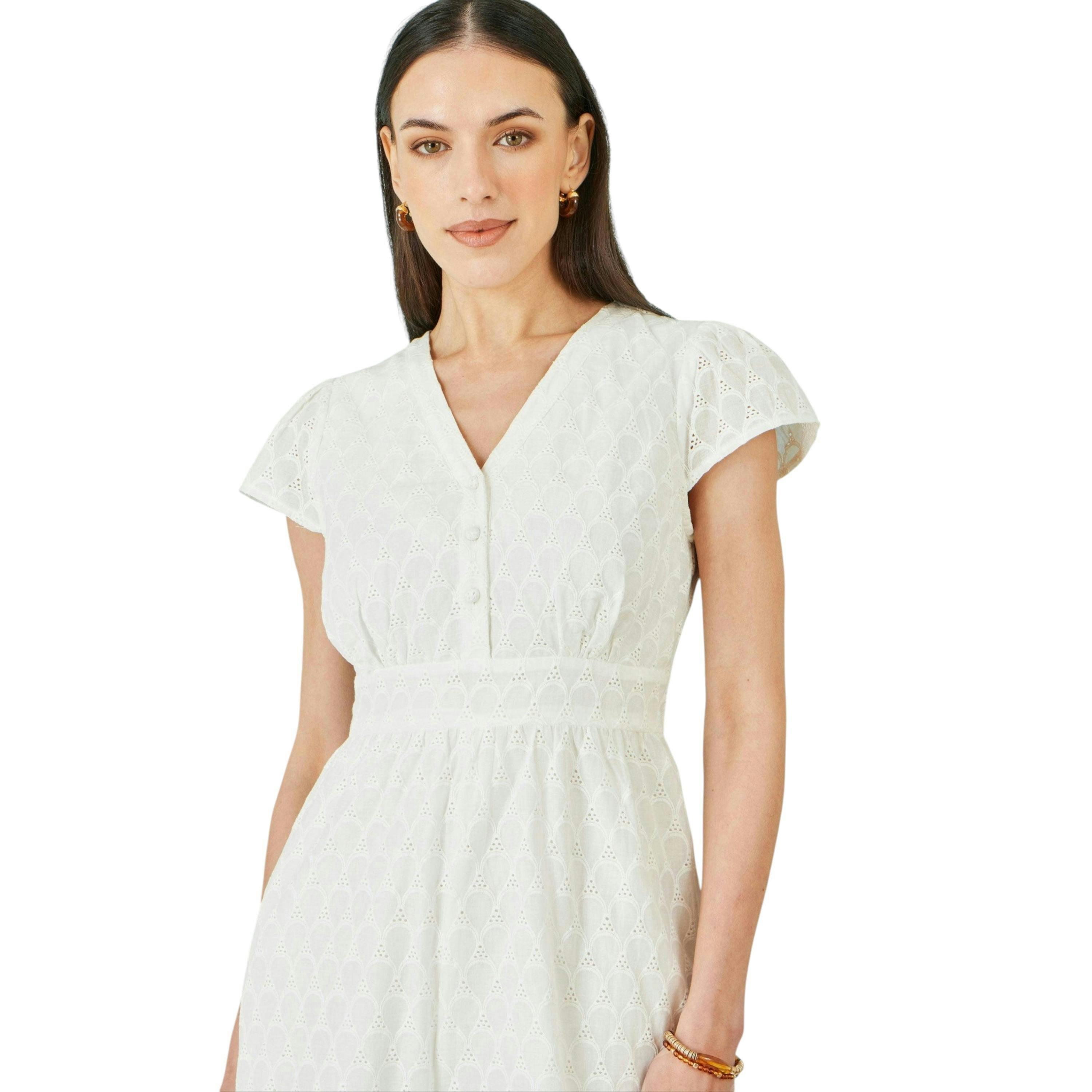 Yumi White Cotton Broderie Anglaise Playsuit , view 2 of 6