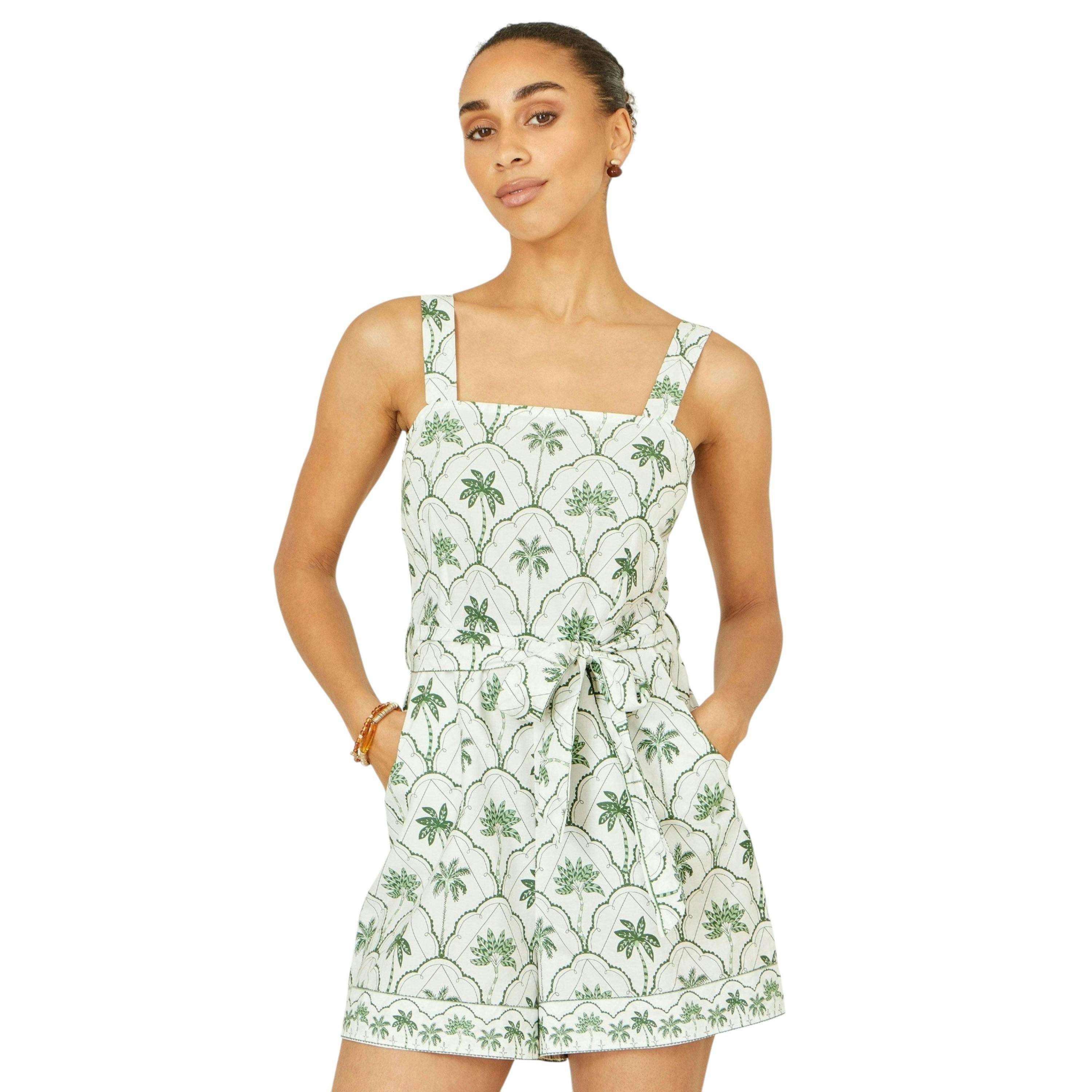 Yumi White Palm Print Cotton Playsuit , view 4 of 5