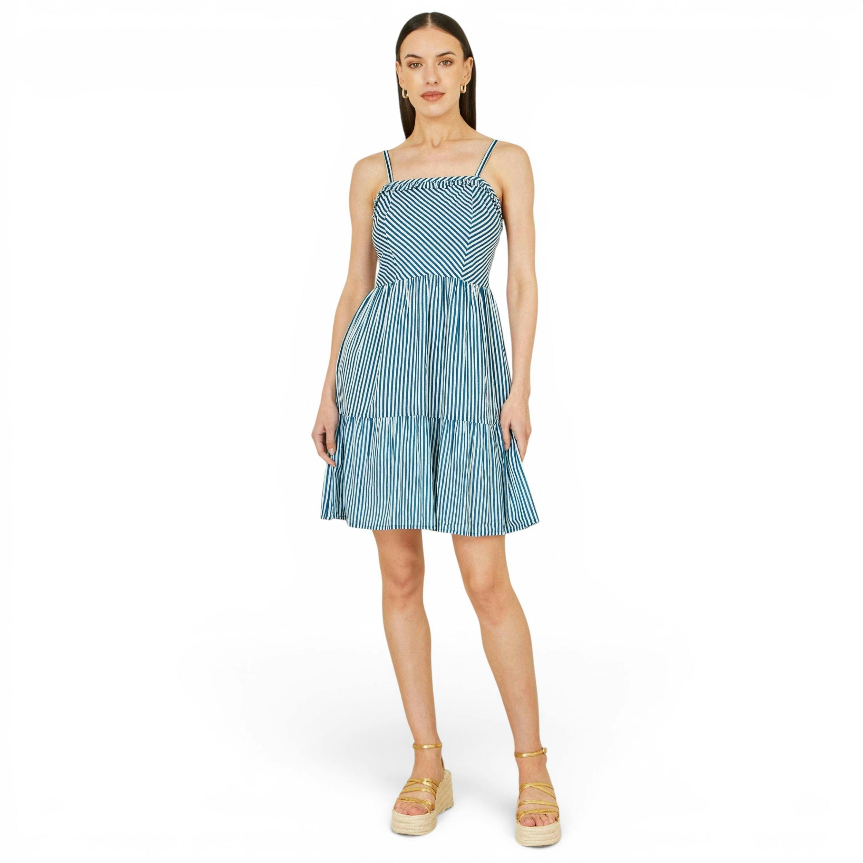 Yumi Blue Stripe Cotton Mini Sun Dress , view 3 of 6