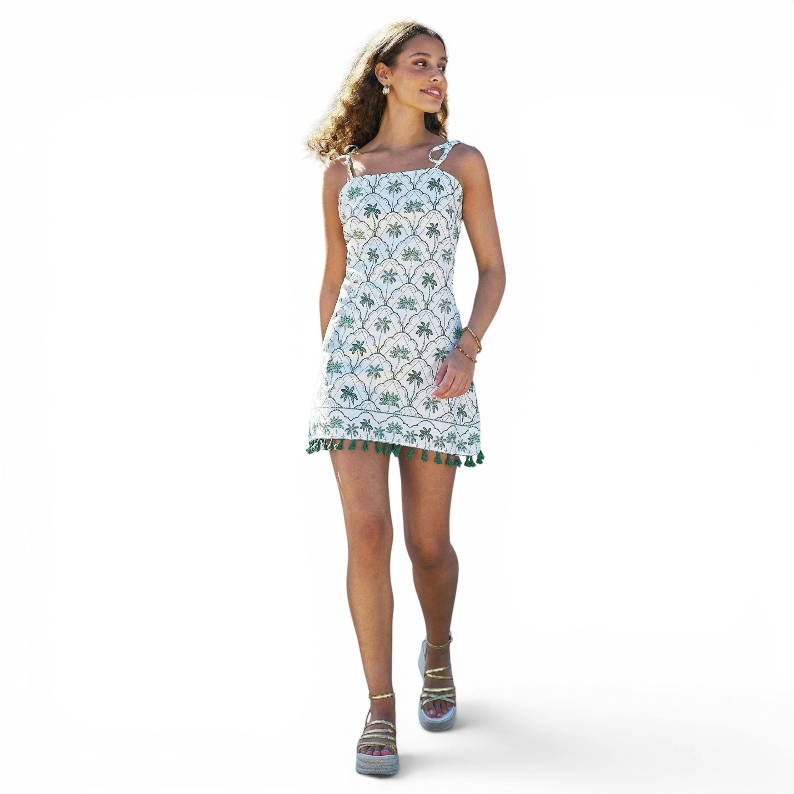 Yumi White Palm Tree Cotton Shift Mini Dress , view 1 of 6