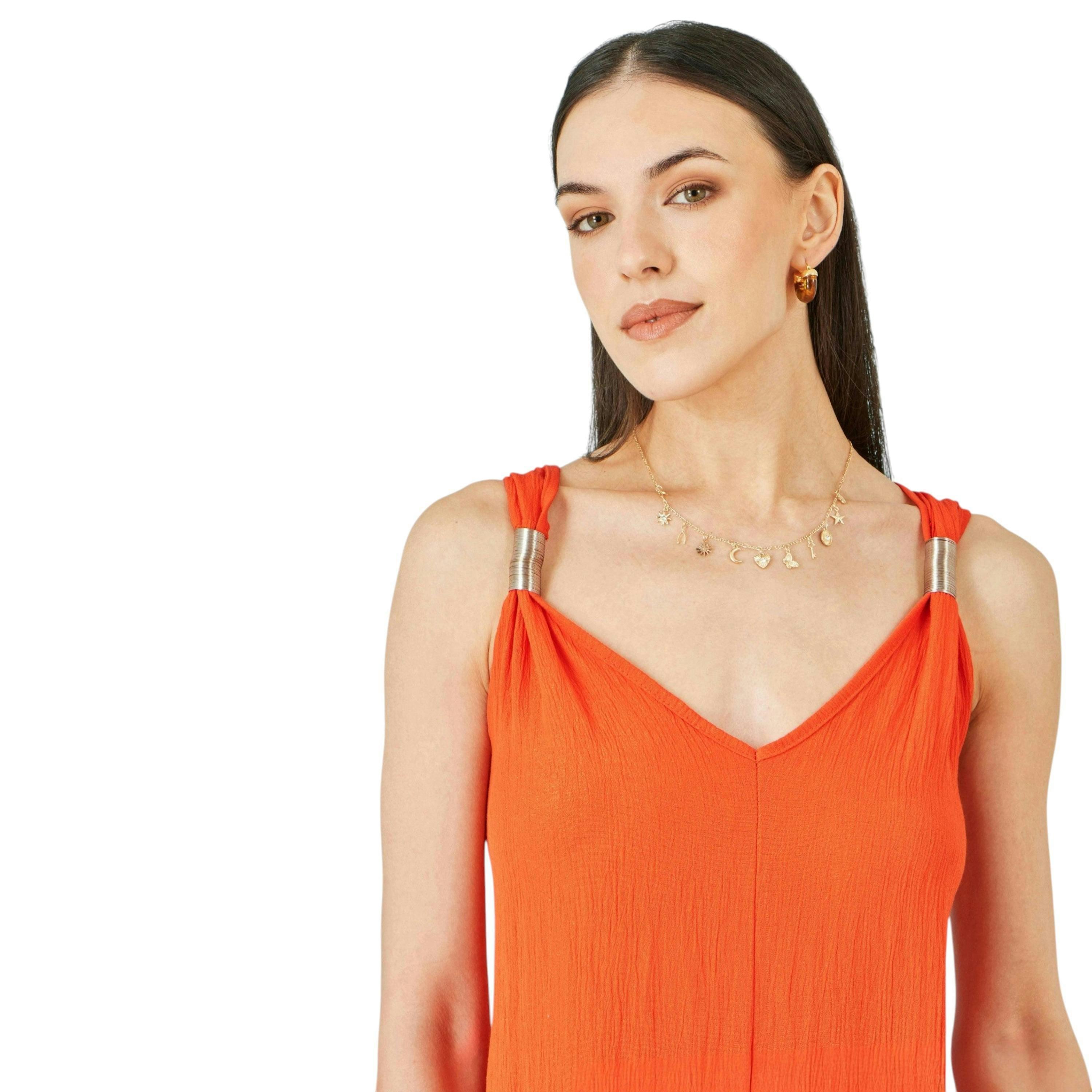 Yumi Orange Viscose Maxi Beach Dress , view 2 of 5