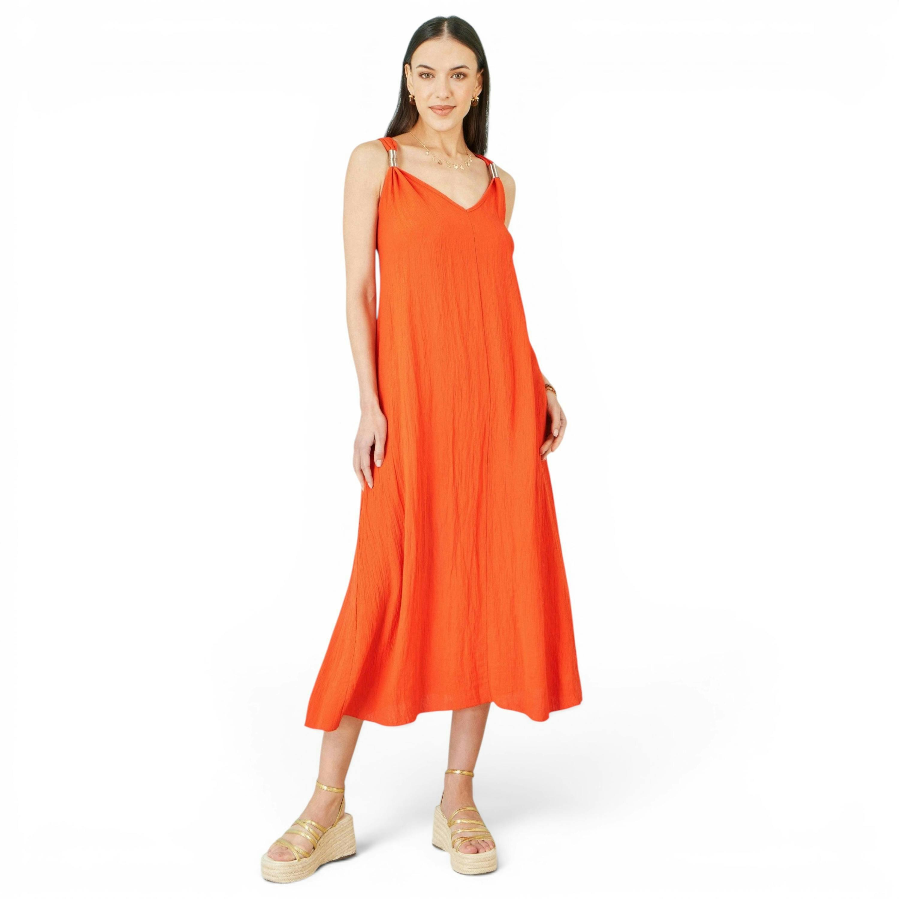 Yumi Orange Viscose Maxi Beach Dress , view 3 of 5
