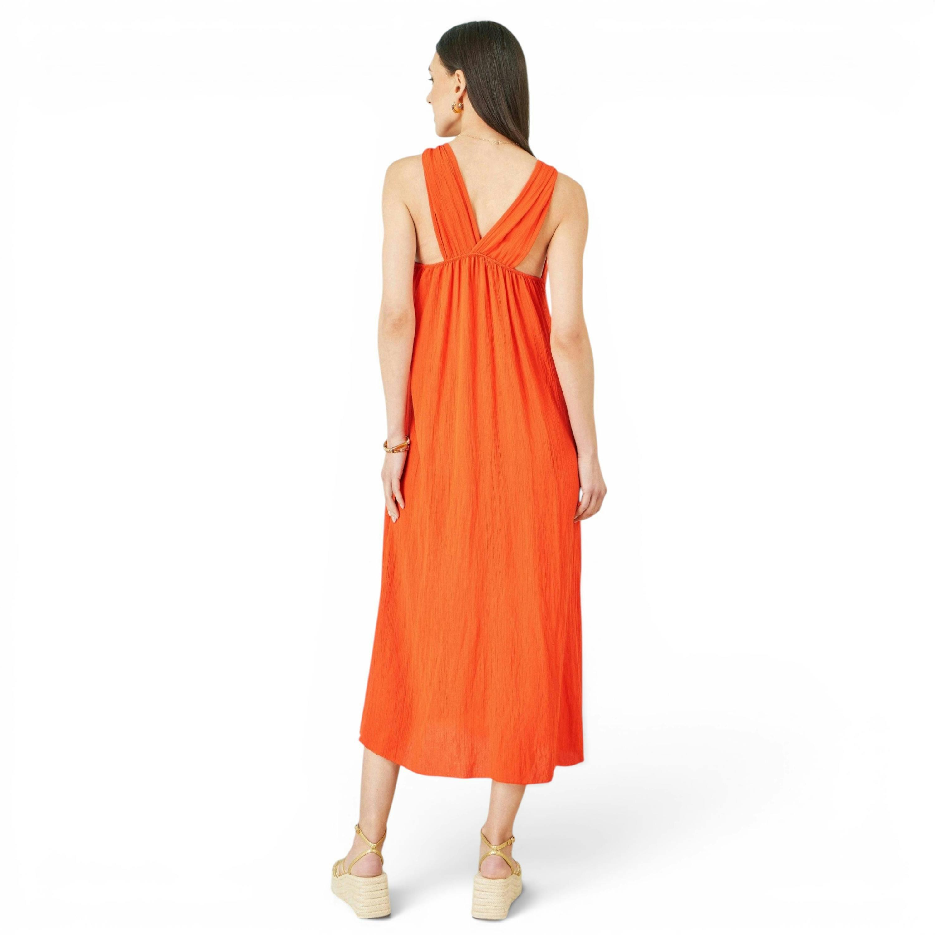 Yumi Orange Viscose Maxi Beach Dress , view 4 of 5