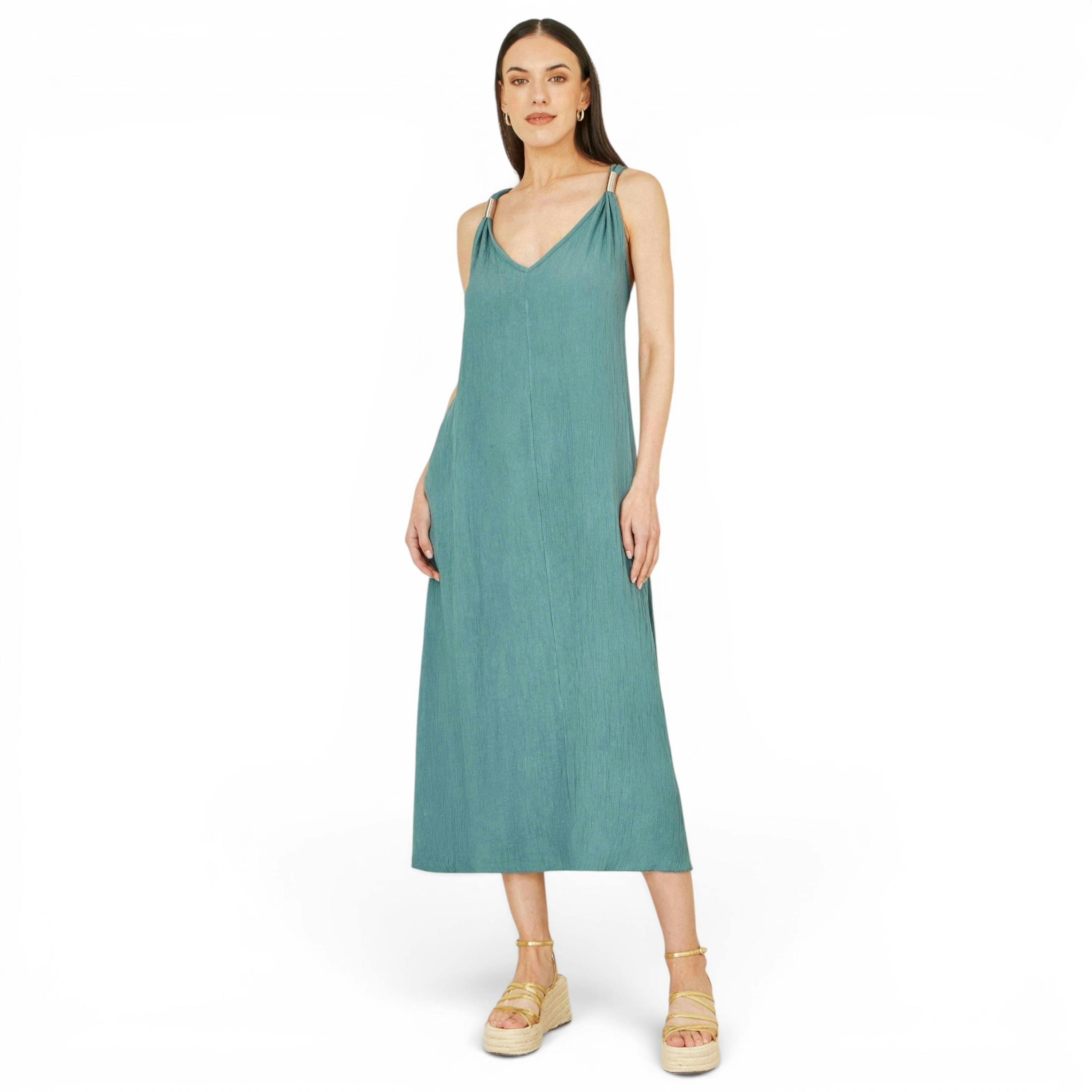 Yumi Green Viscose Maxi Beach Dress , view 3 of 6