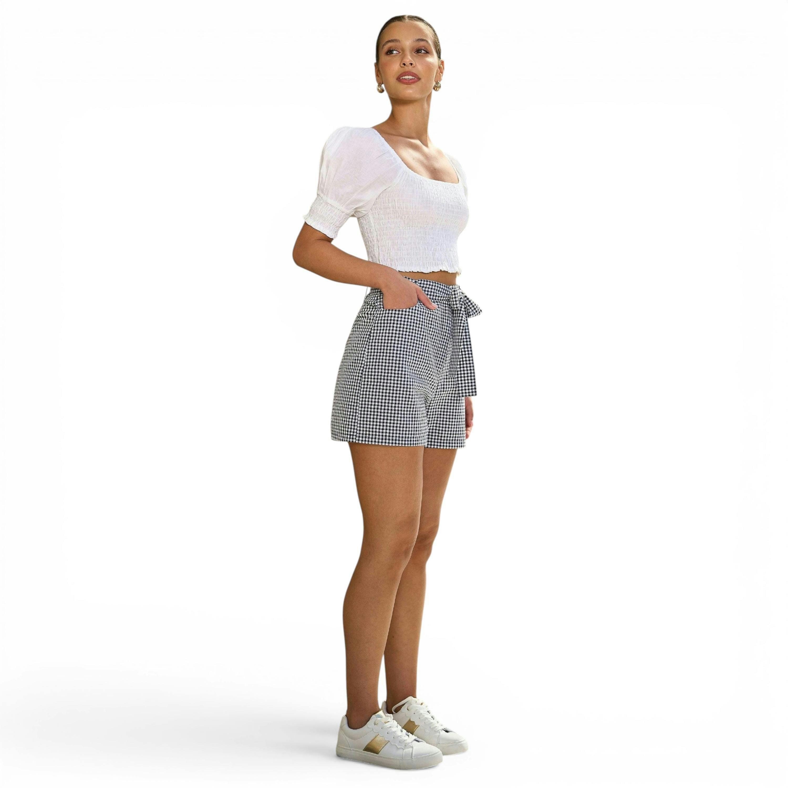 Yumi White Cotton Shirring Puff Sleeve Top , view 3 of 6
