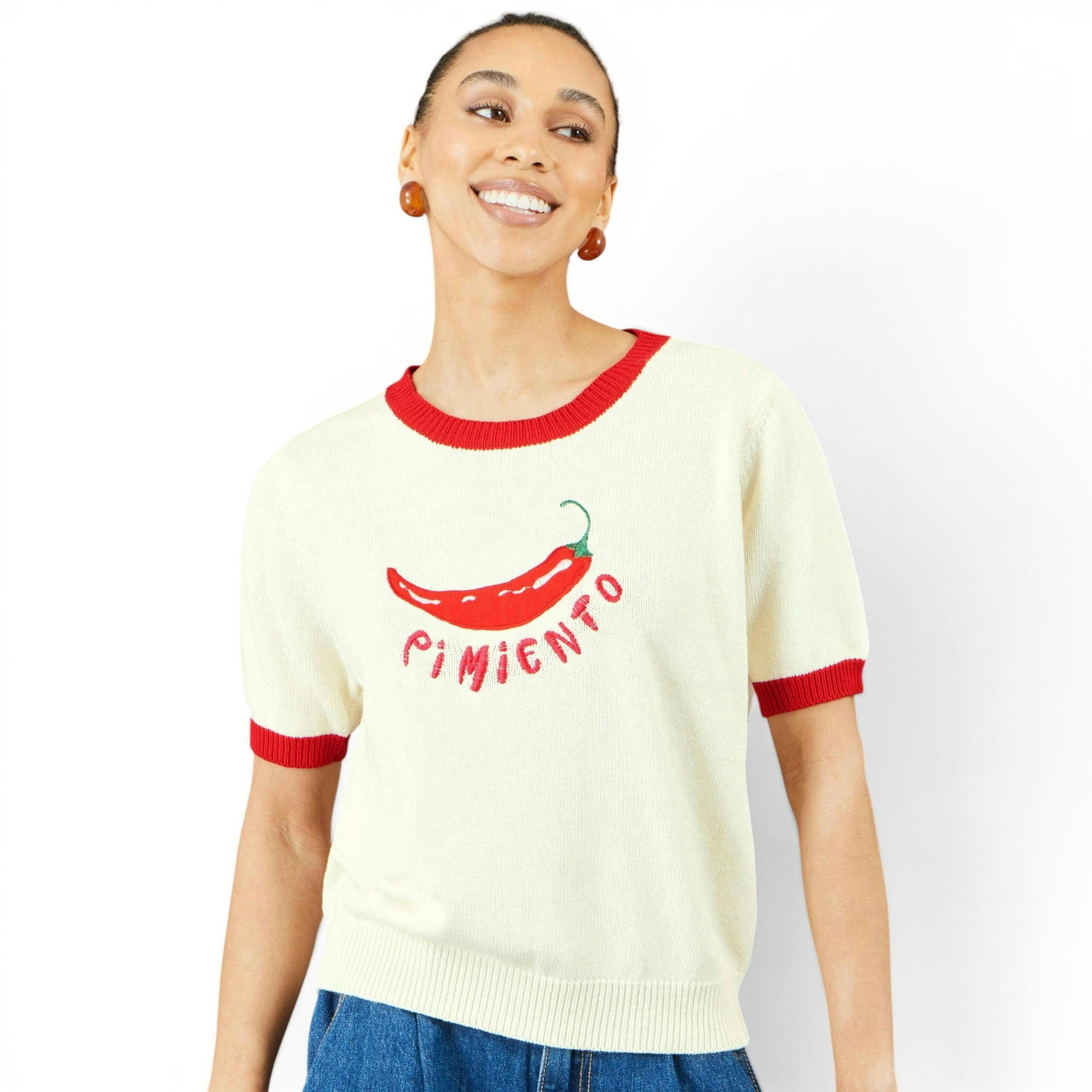 Yumi Ivory Chilli Cotton Knitted Top , view 1 of 6