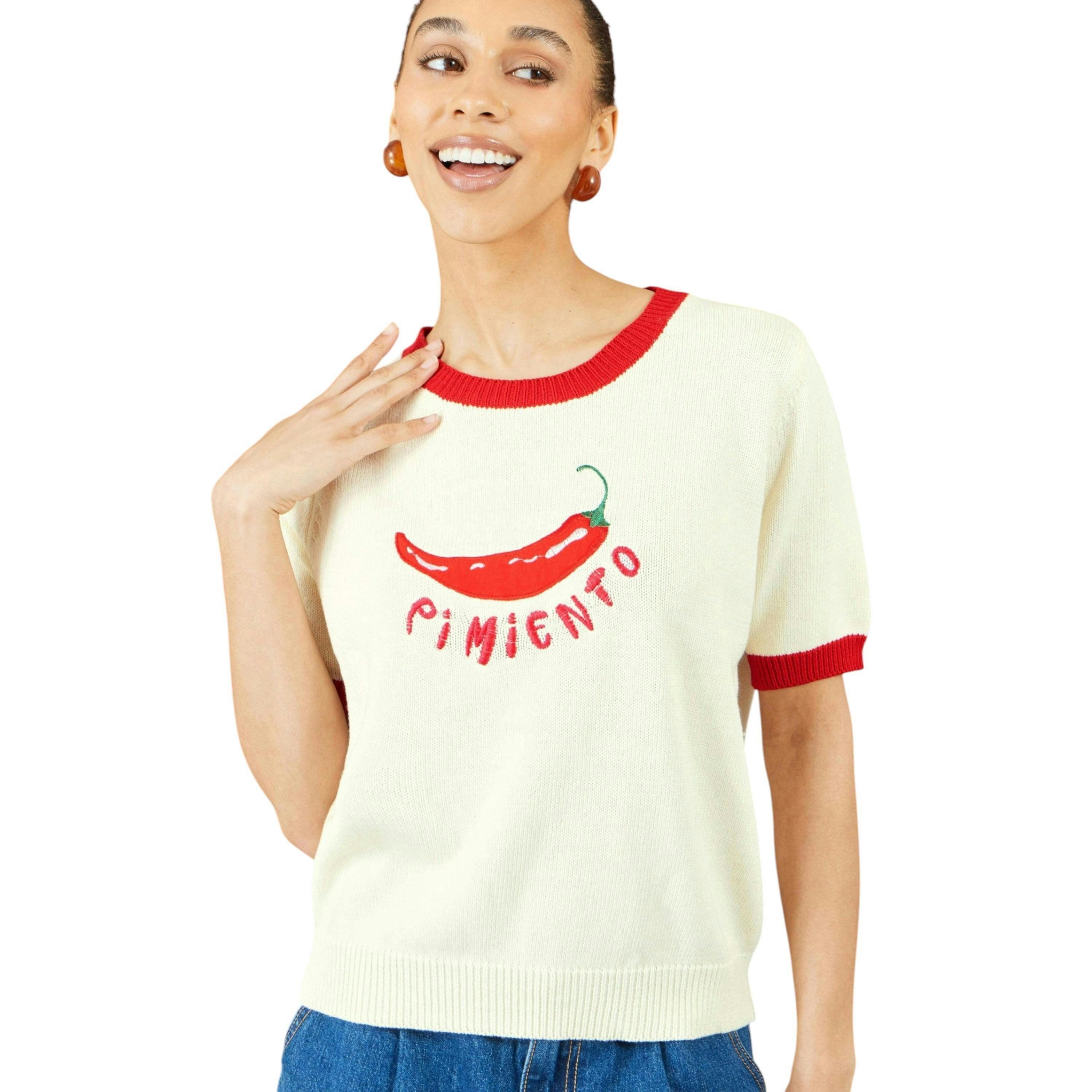 Yumi Ivory Chilli Cotton Knitted Top , view 3 of 6