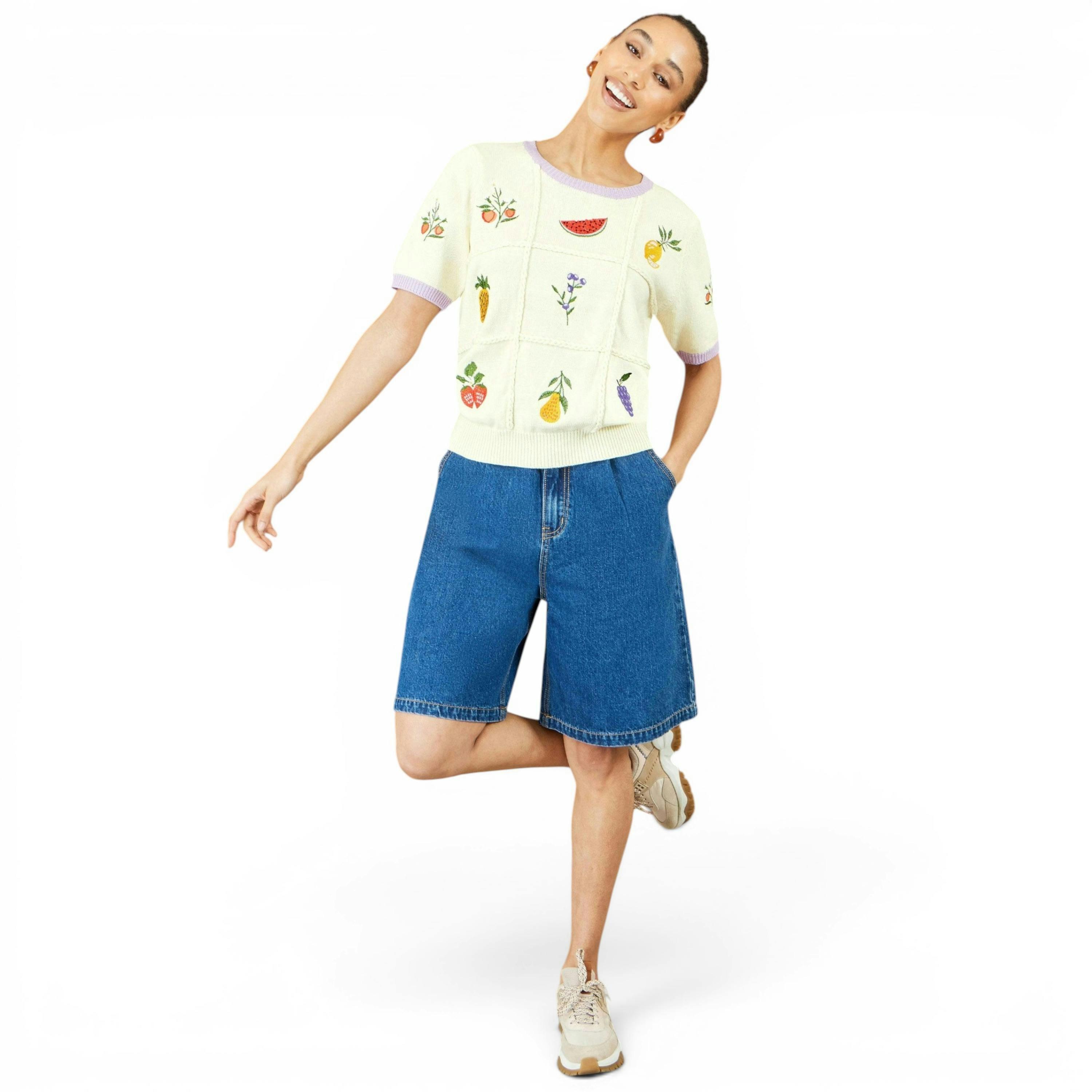 Yumi Ivory Fruit Cotton Knitted Top , view 2 of 6