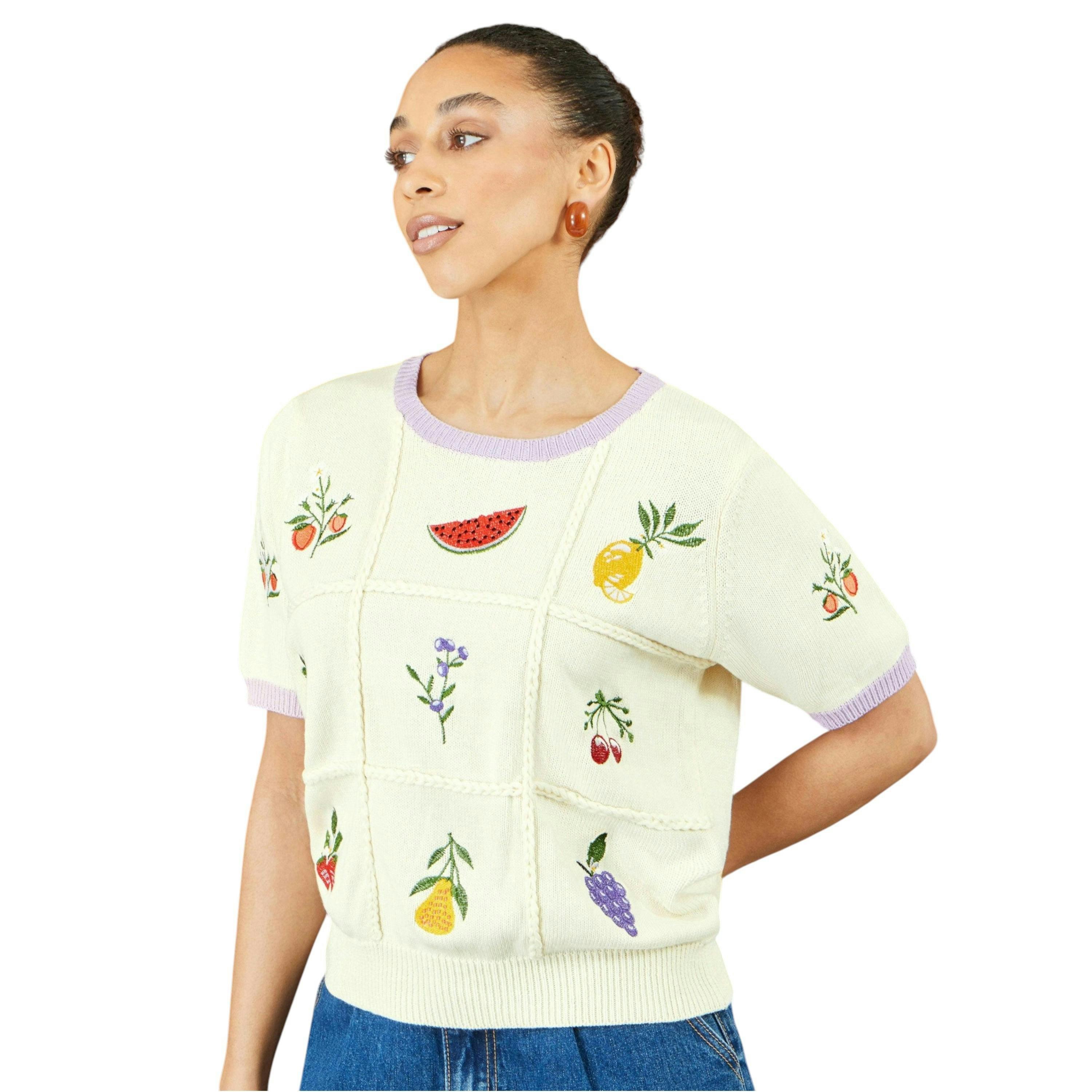 Yumi Ivory Fruit Cotton Knitted Top , view 5 of 6