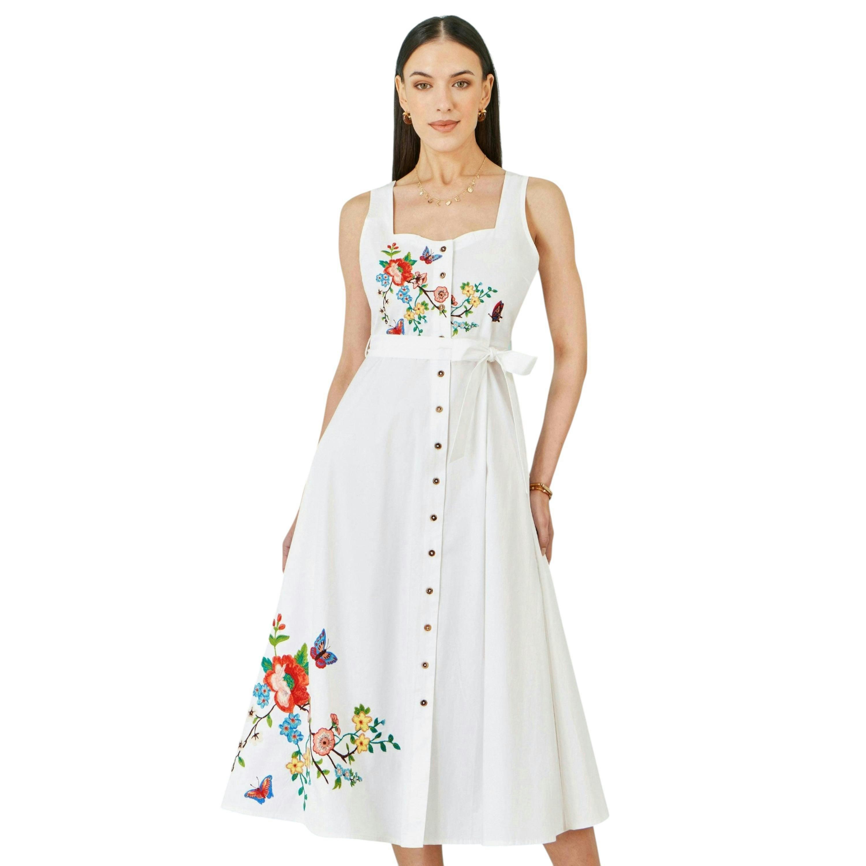 Yumi White Cotton Midi Dress With Embroidery , view 2 of 6