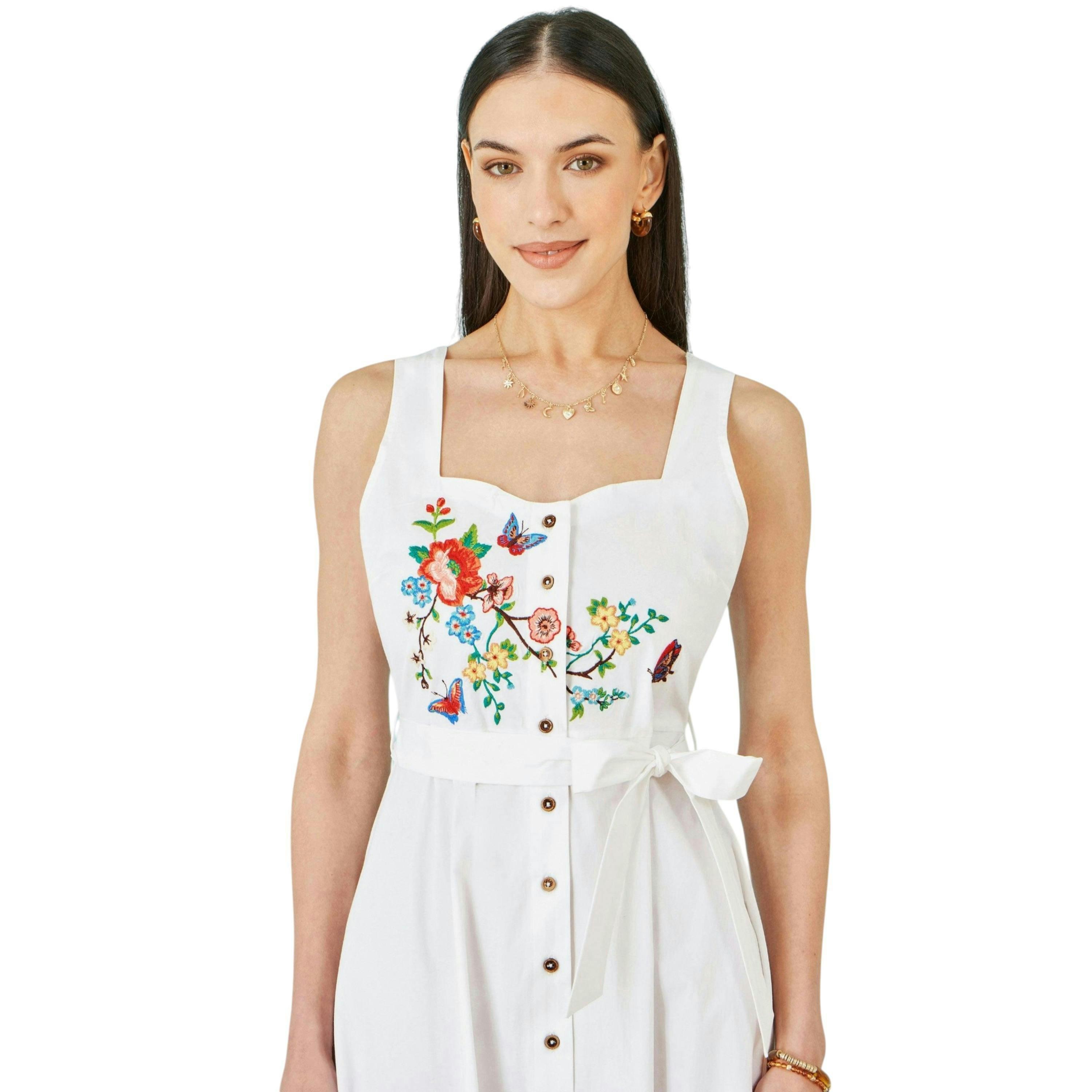 Yumi White Cotton Midi Dress With Embroidery , view 3 of 6