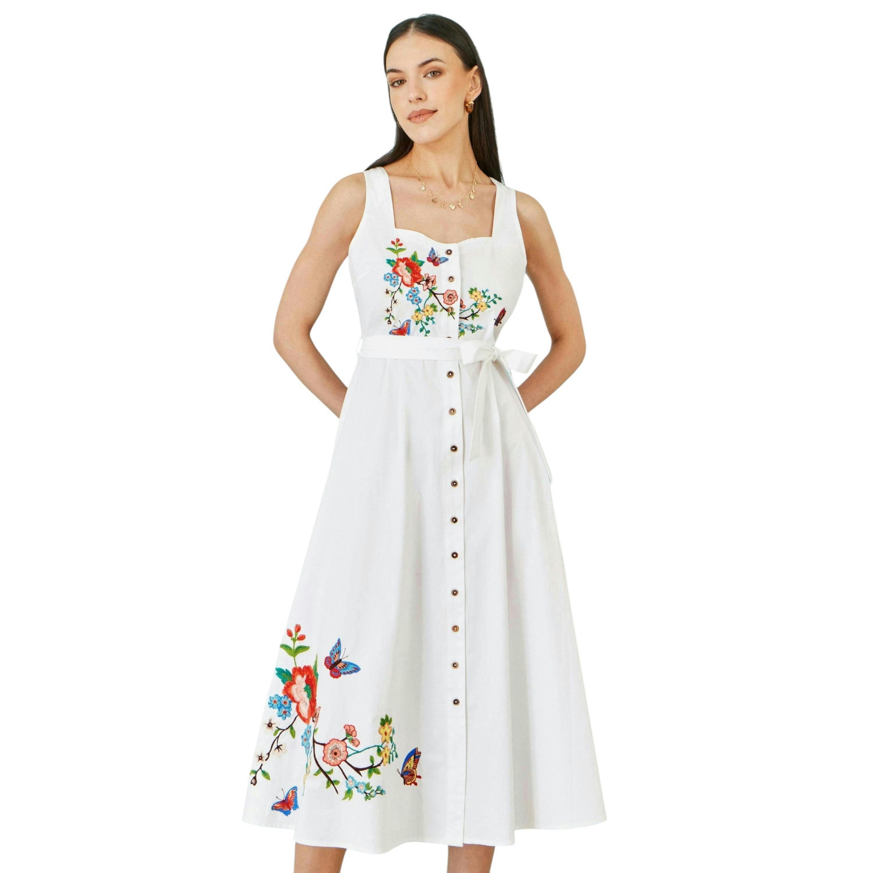 Yumi White Cotton Midi Dress With Embroidery , view 4 of 6