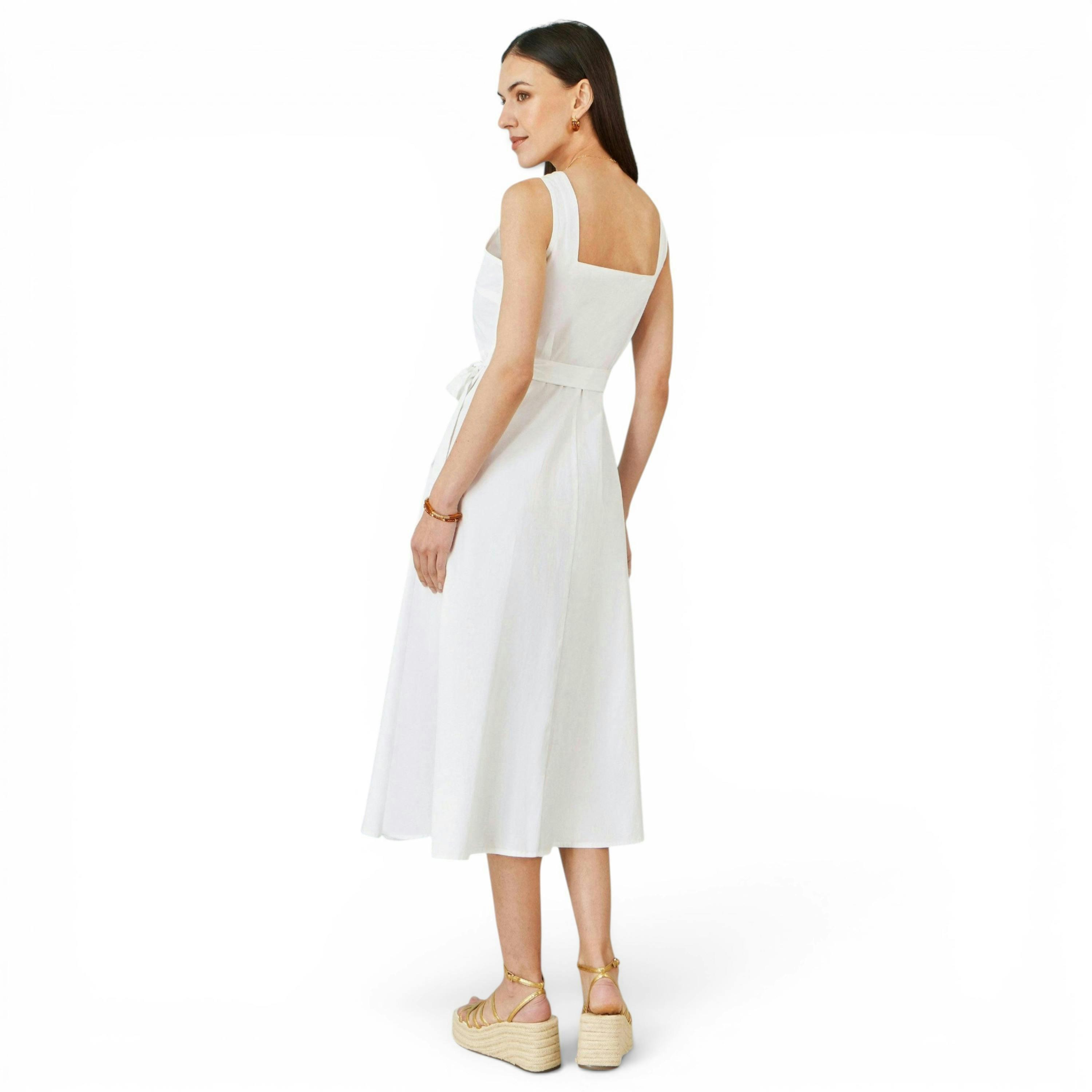 Yumi White Cotton Midi Dress With Embroidery , view 5 of 6