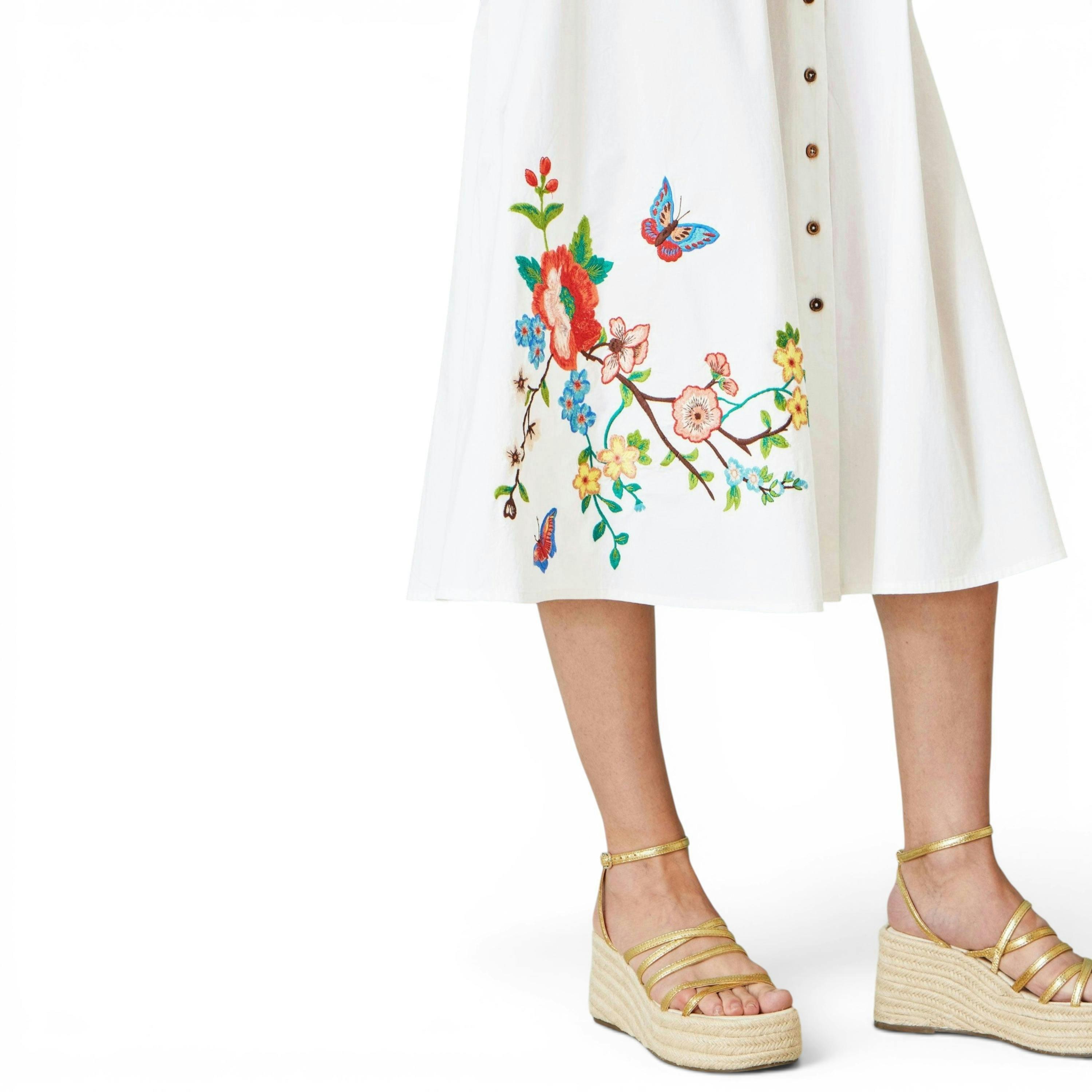 Yumi White Cotton Midi Dress With Embroidery , view 6 of 6