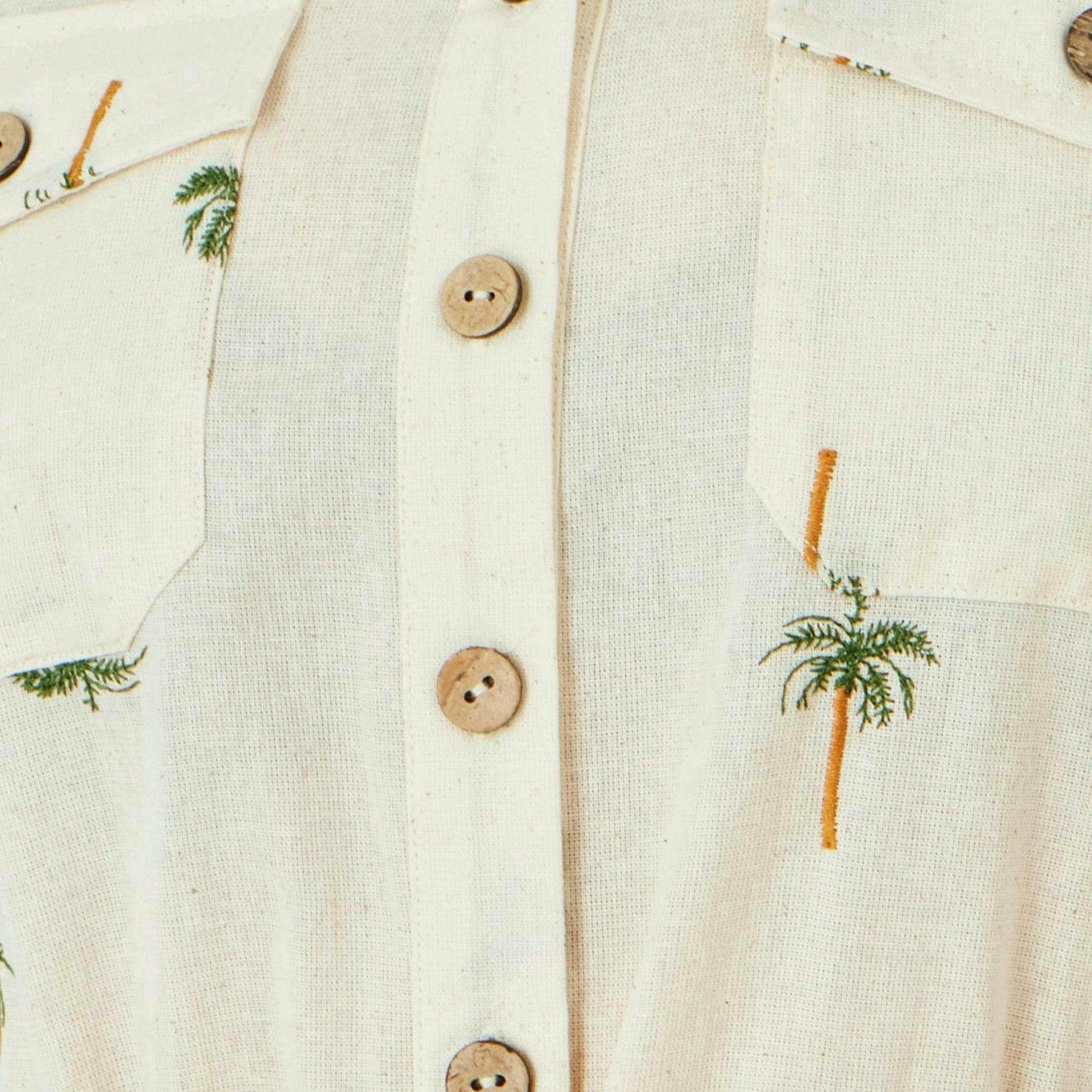 Yumi White Embroidered Palm Print Cotton Playsuit , view 5 of 5