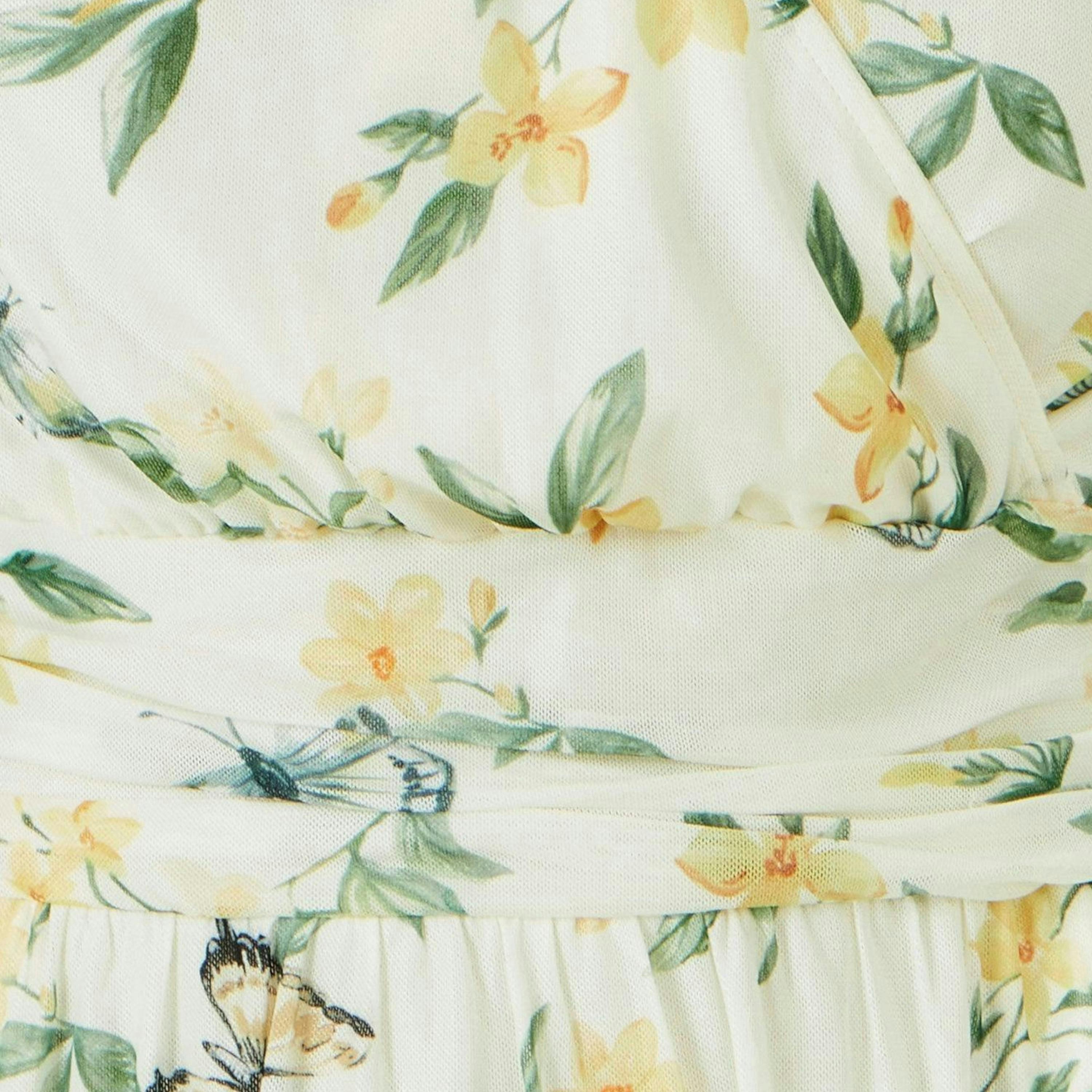 Yumi White Floral Print Mesh Stretch Midi Dress With Pockets , view 6 of 6